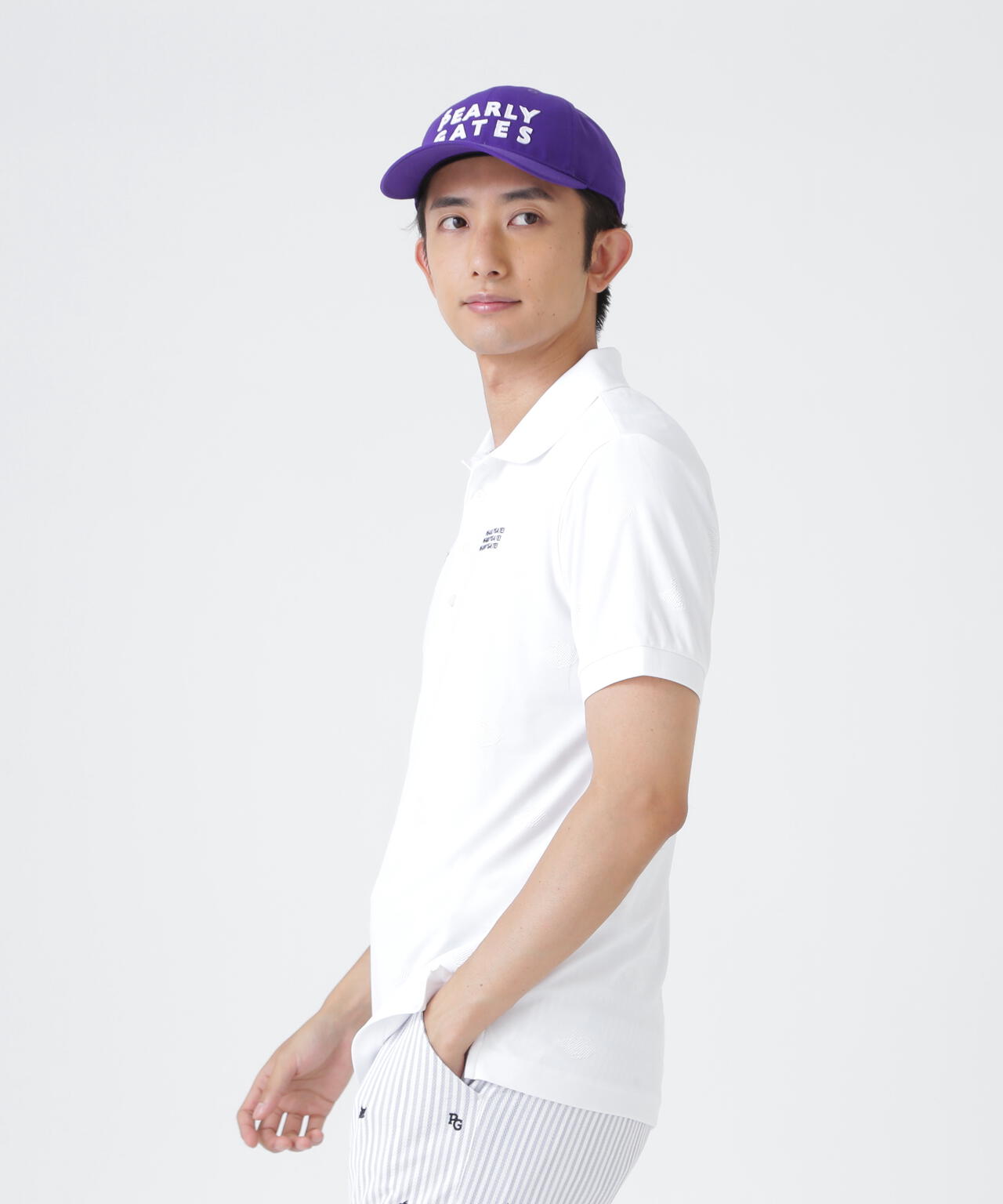 パーリーゲイツ PCGポリエステルメッシュポロシャツホワイトサイズ5 メッシュジャガード半袖ポロシャツ (MENS) | PEARLY GATES（パーリー