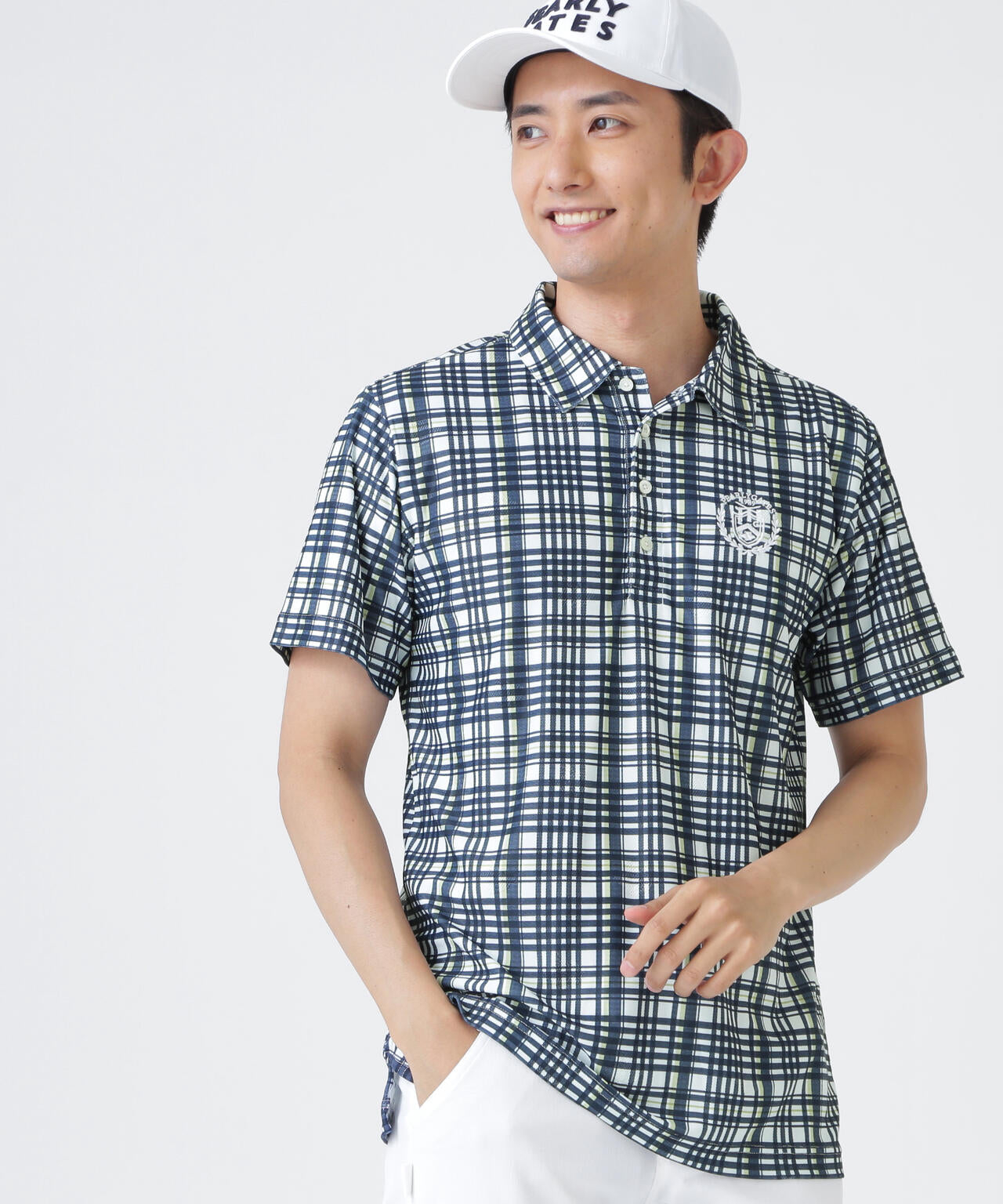 メッシュジャガード半袖ポロシャツ ＜チェック柄＞ (MENS) | PEARLY