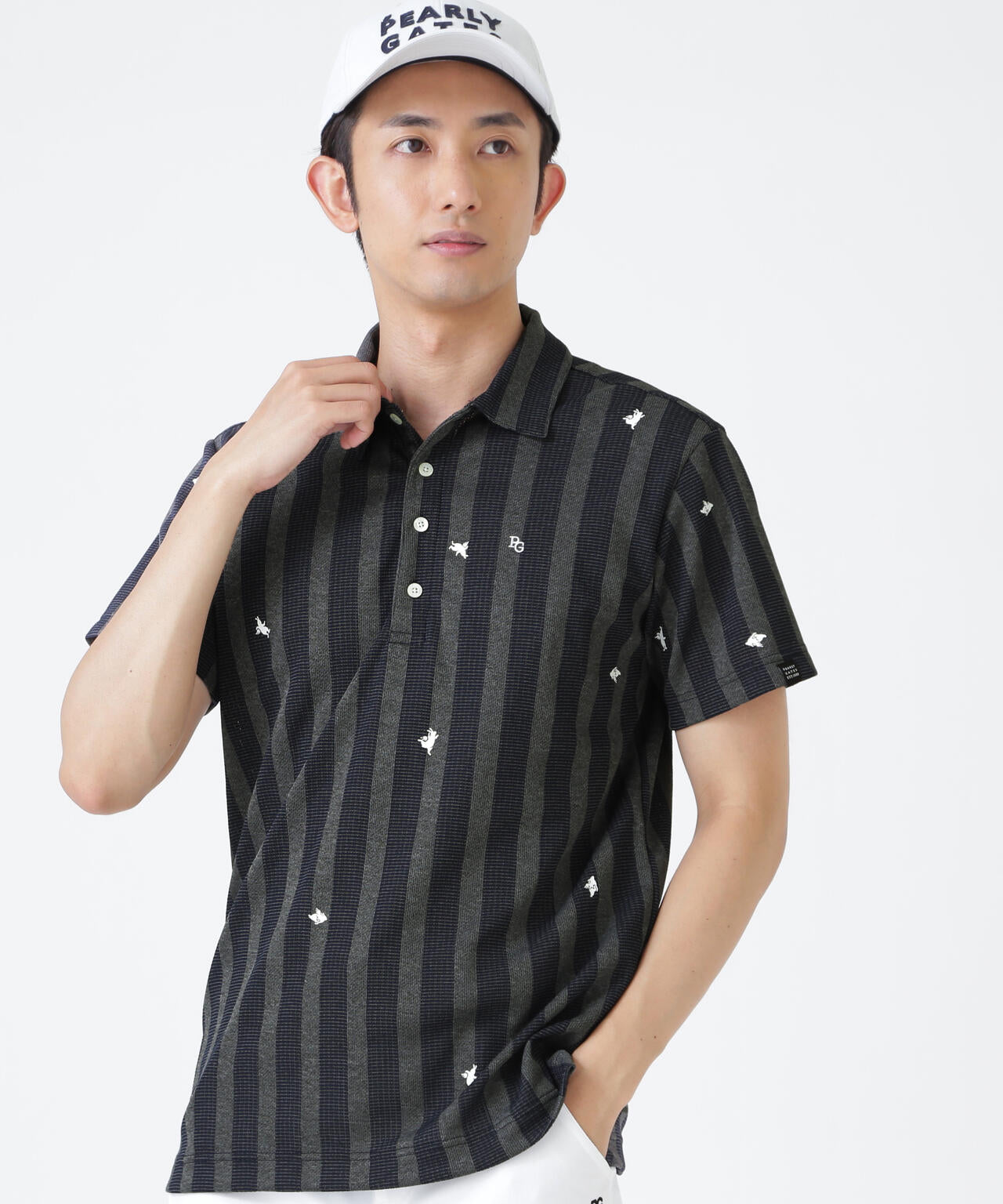 Peメッシュストライプニット半袖ポロシャツ (MENS) | PEARLY GATES