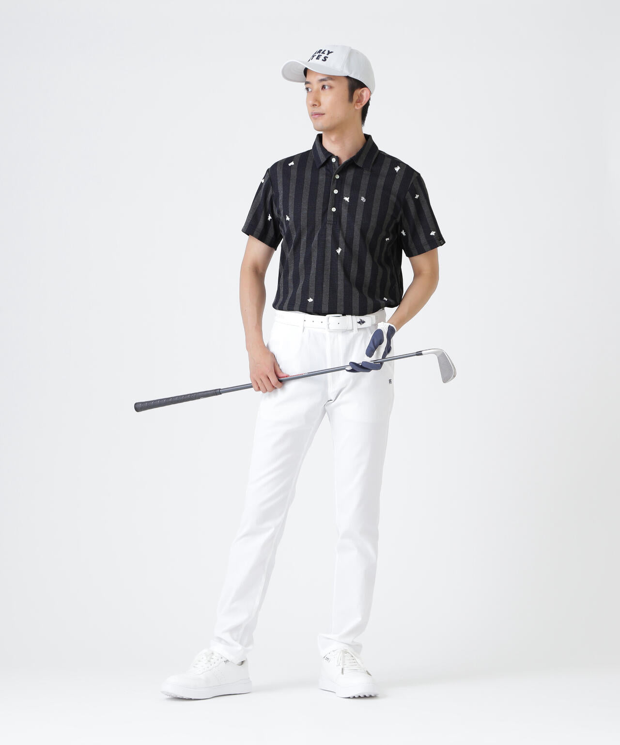 PEARLY GATES　ポロシャツ　半袖　ストライプ　白　ゴルフ Peメッシュストライプニット半袖ポロシャツ (MENS) | PEARLY GATES