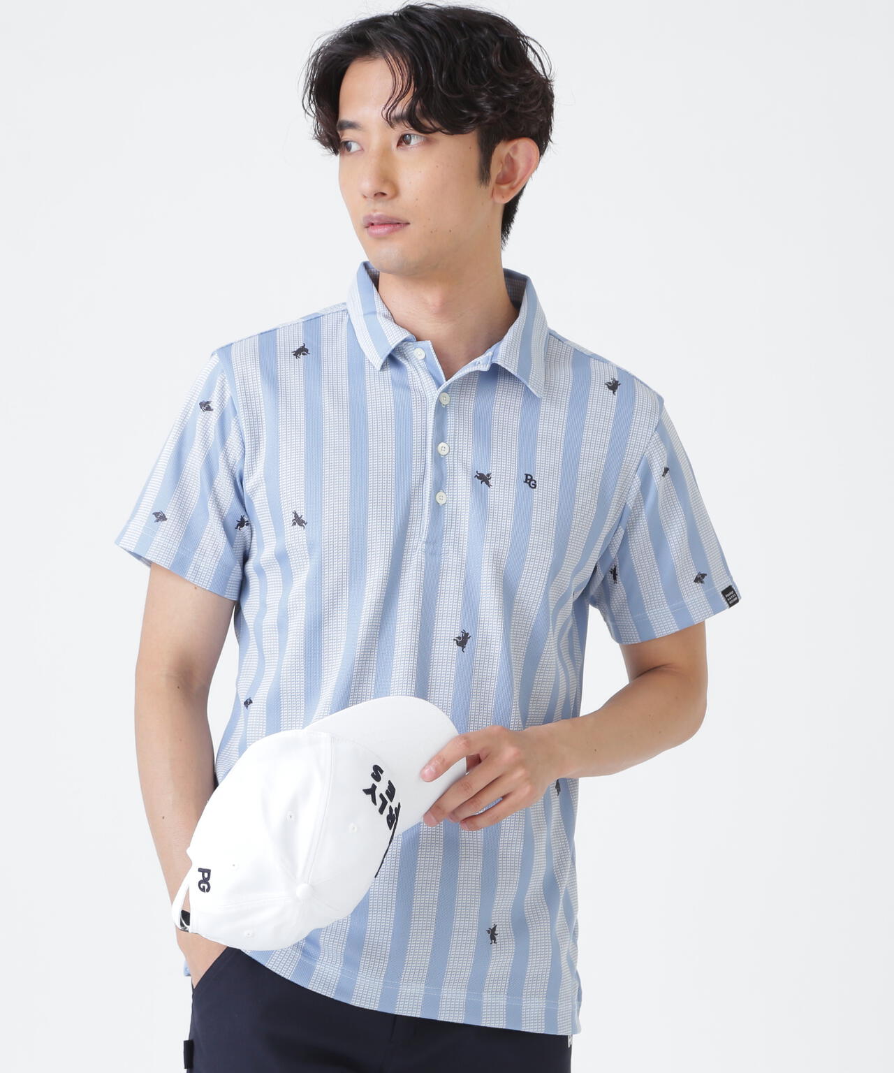 Peメッシュストライプニット半袖ポロシャツ (MENS) | PEARLY GATES