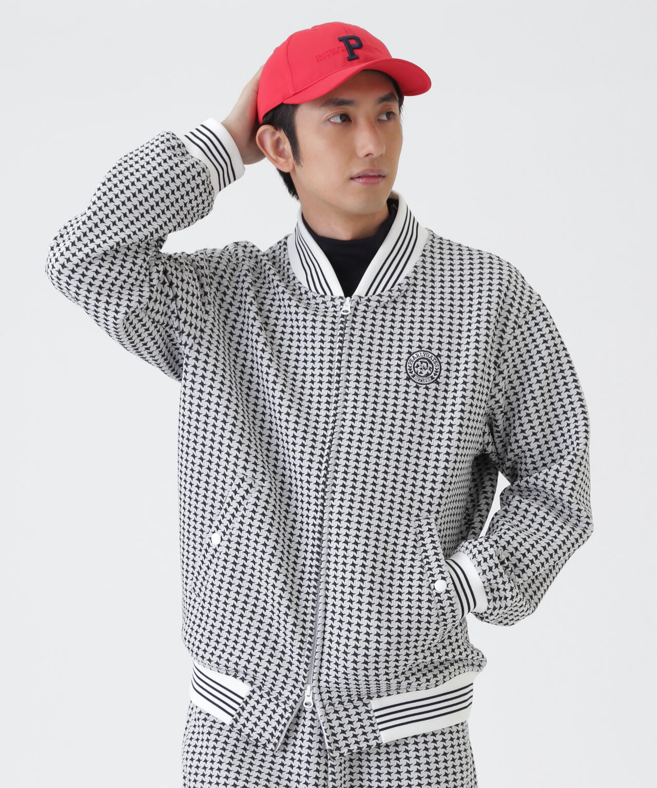 ステッチキルトジャガードカットブルゾン ＜手裏剣千鳥柄＞ (MENS