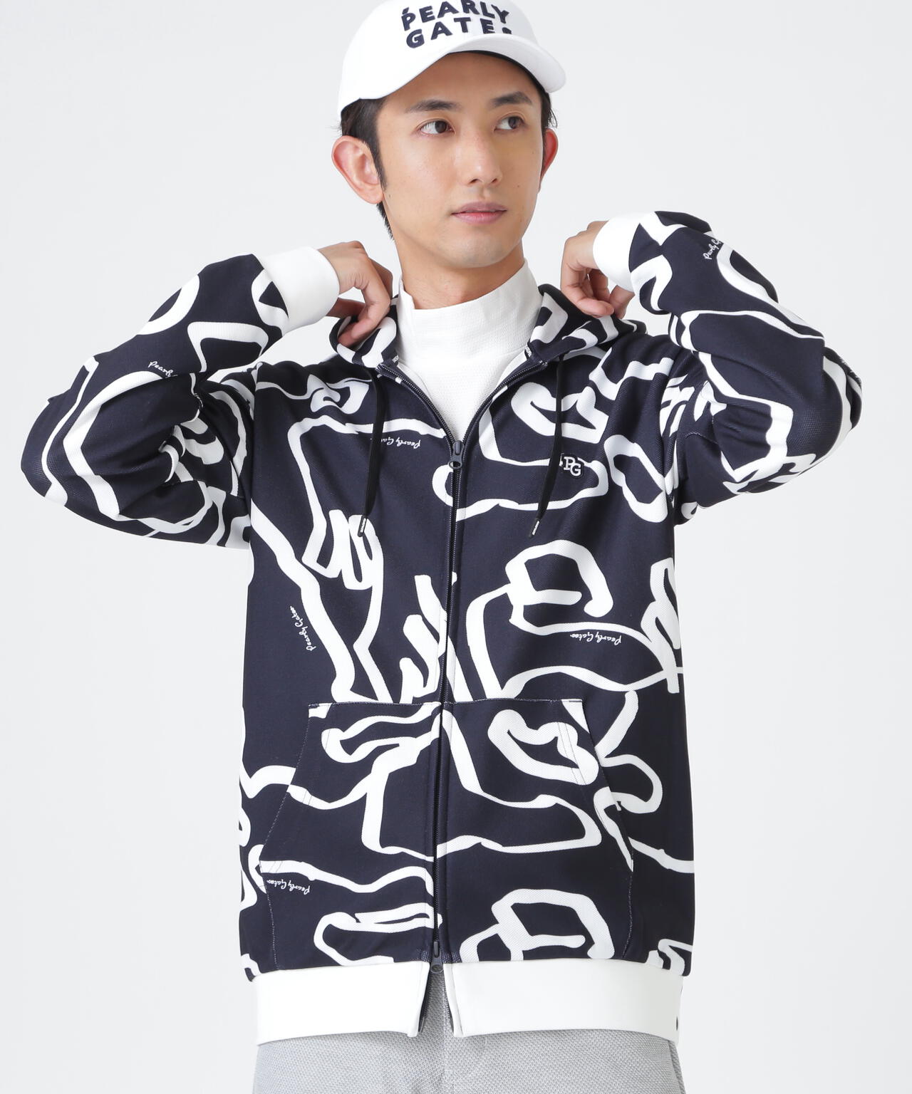 Wハニカムストレッチフルジップフーディ ＜変形ウサギ柄＞ (MENS