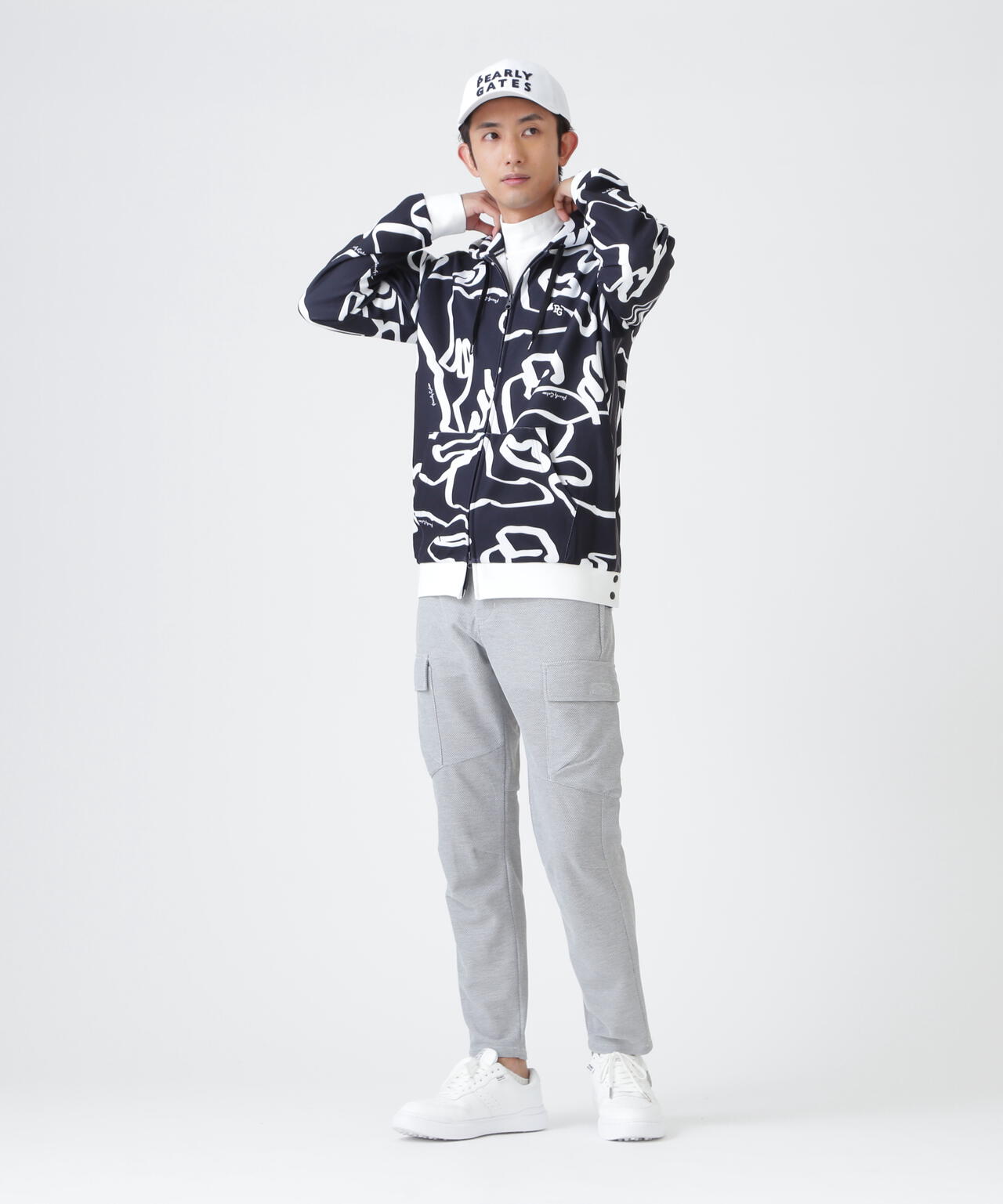 Wハニカムストレッチフルジップフーディ ＜変形ウサギ柄＞ (MENS