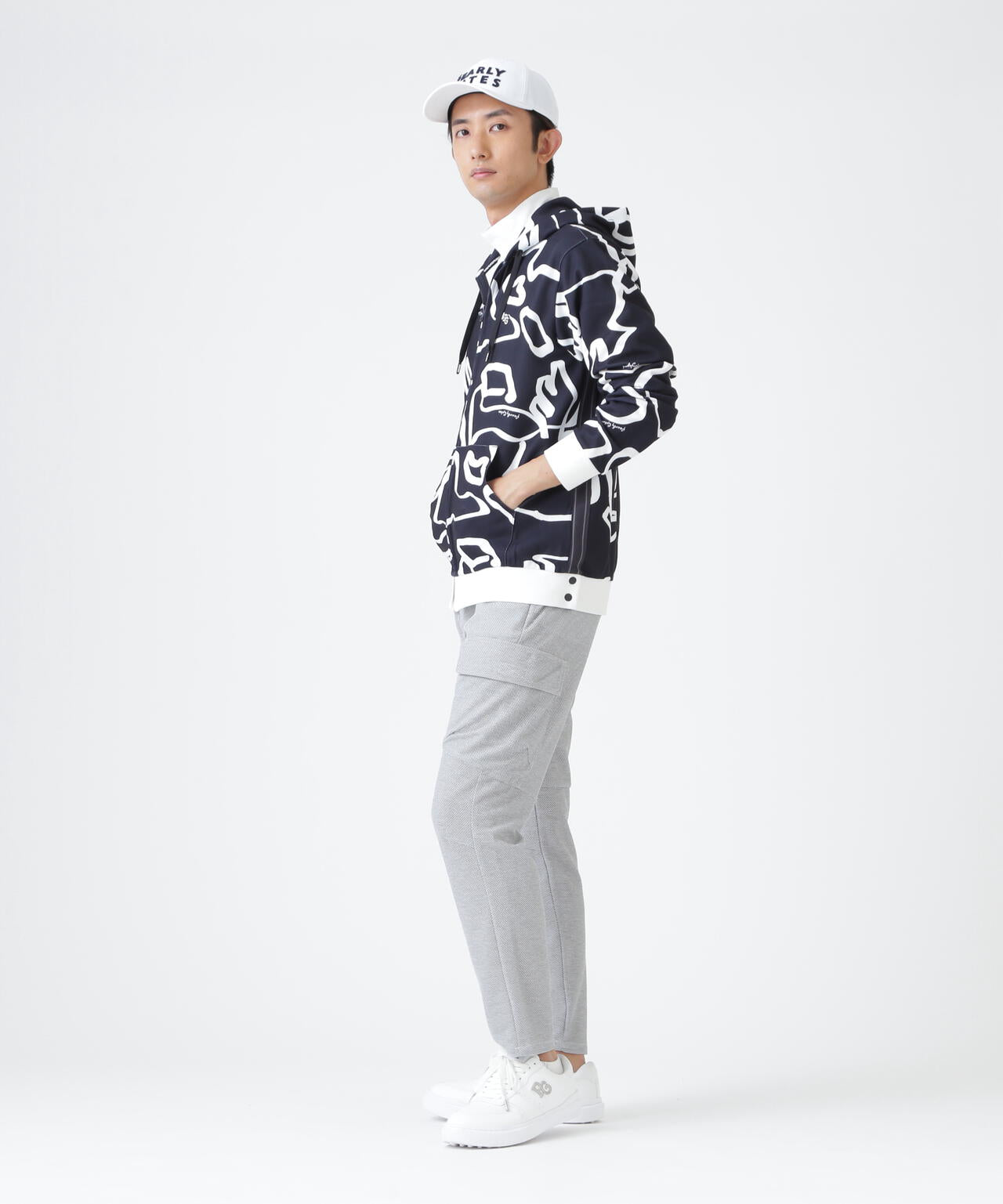 Wハニカムストレッチフルジップフーディ ＜変形ウサギ柄＞ (MENS