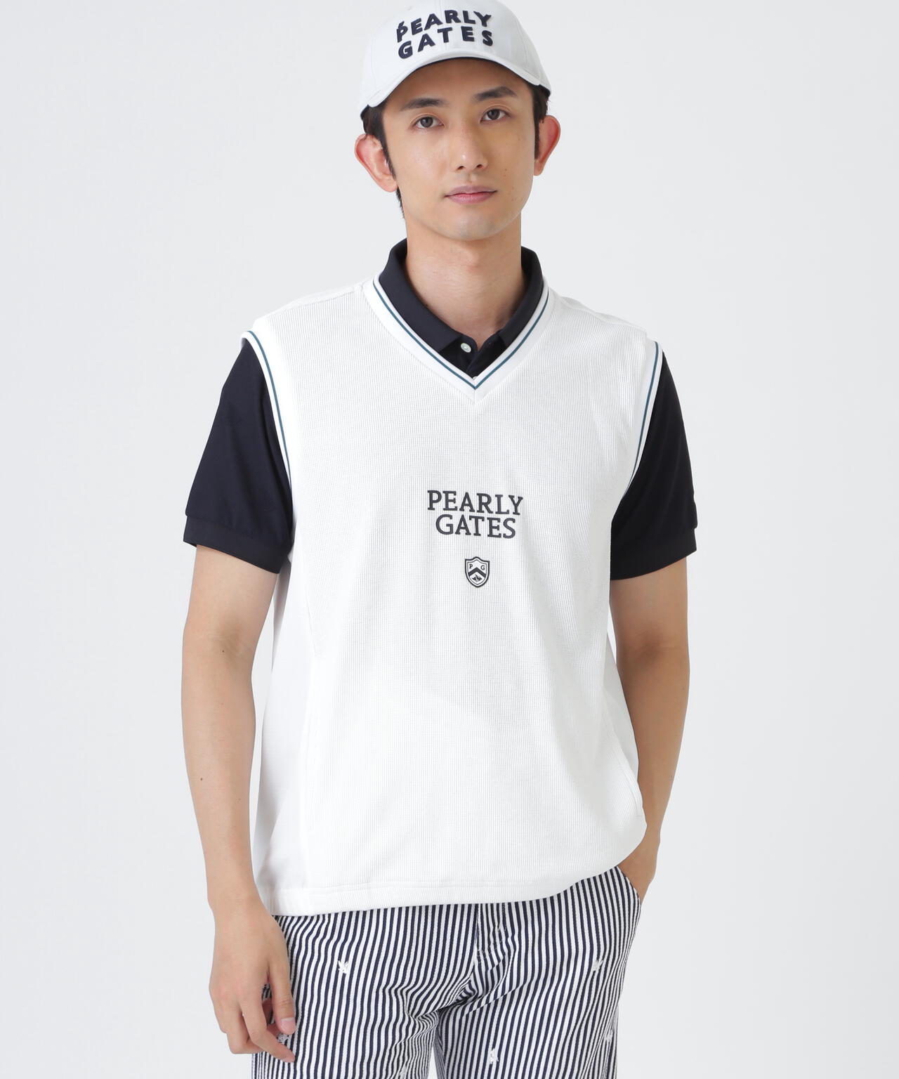 メッシュアンドメッシュVネックベスト (MENS) | PEARLY GATES
