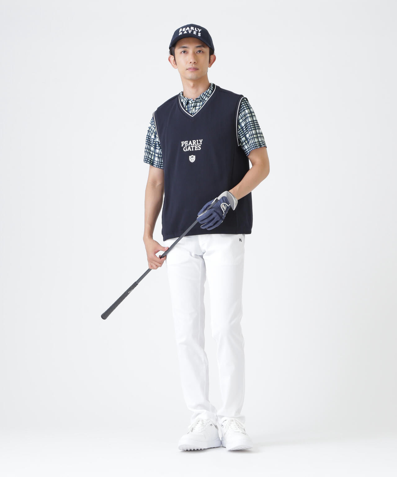 メッシュアンドメッシュVネックベスト (MENS) | PEARLY GATES