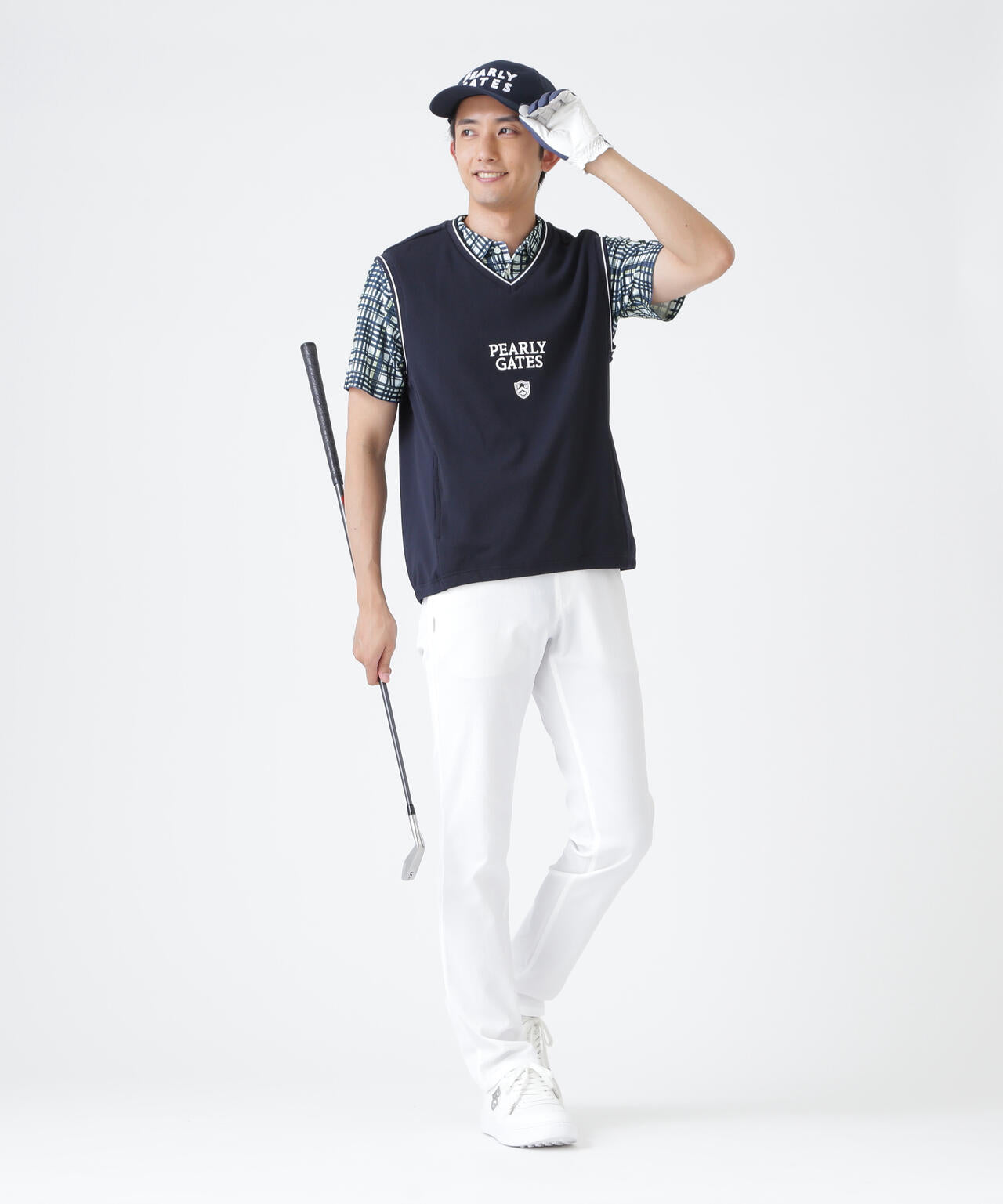 メッシュアンドメッシュVネックベスト (MENS) | PEARLY GATES