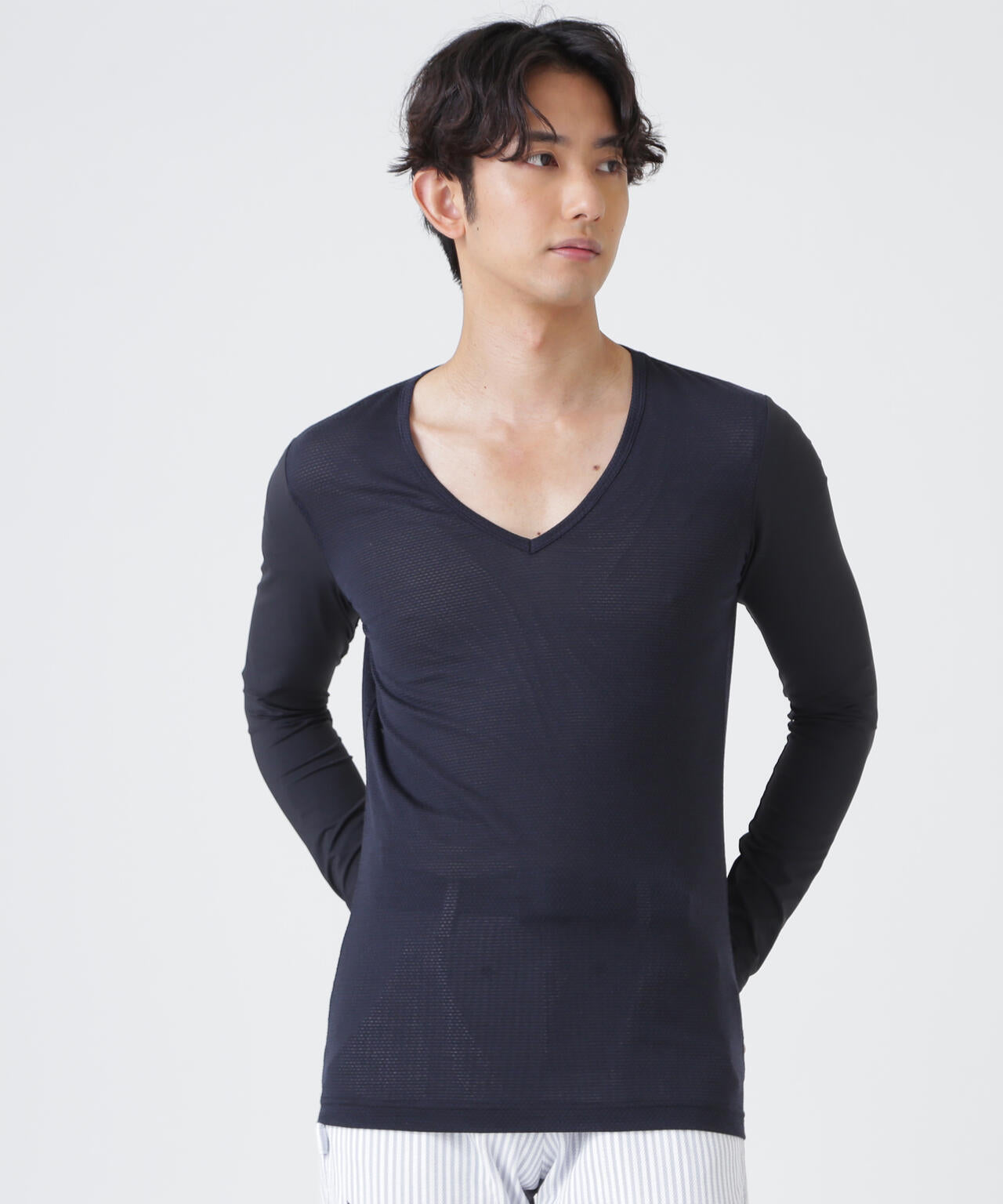 パーリーゲイツ　Nペア 天竺メッシュモックネックアンダーシャツ濃紺サイズ5 Super Natural ウールメッシュ × ナイロンベア天竺(MENS) | PEARLY