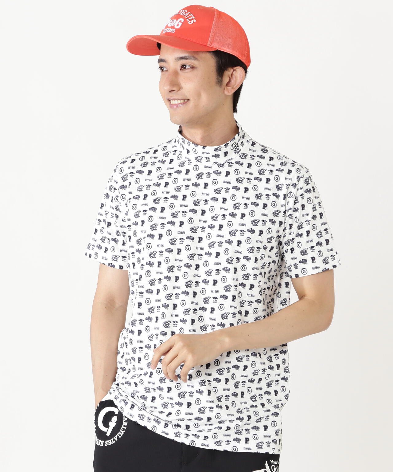カレッジ小柄ハニカムストレッチ半袖モックネックカットソー | PEARLY