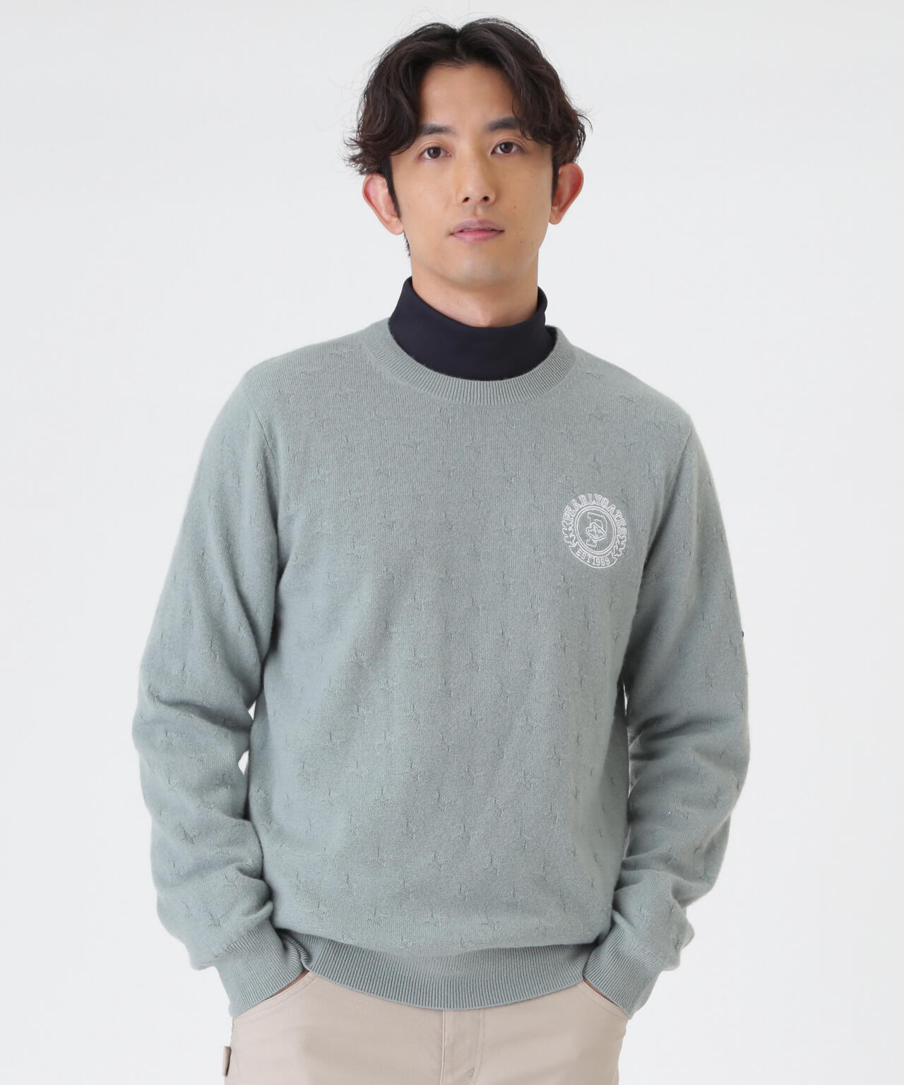 ★新品★ PEARLY GATES カシミヤ混 ウール ニットパーカー 0 カシミヤ12G天竺クルーネックニットプルオーバー (MENS) | PEARLY