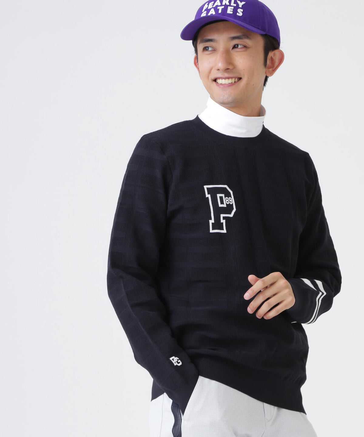 14G地柄ジャガードクルーネックニットプルオーバー (MENS)