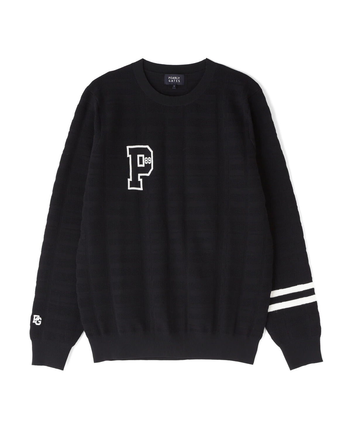 14G地柄ジャガードクルーネックニットプルオーバー (MENS)