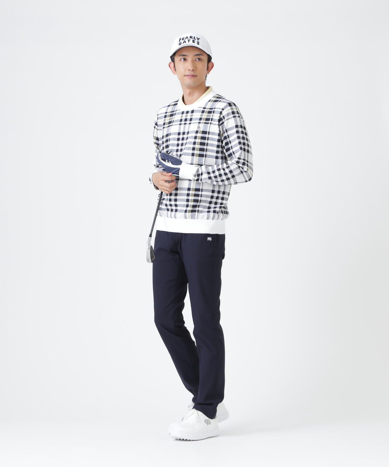 14Gメッシュクルーネックニットプルオーバー ＜チェック柄＞ (MENS