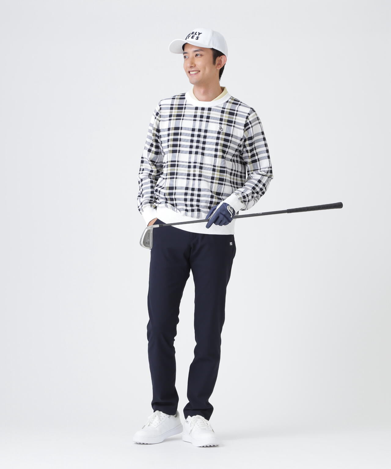 14Gメッシュクルーネックニットプルオーバー ＜チェック柄＞ (MENS