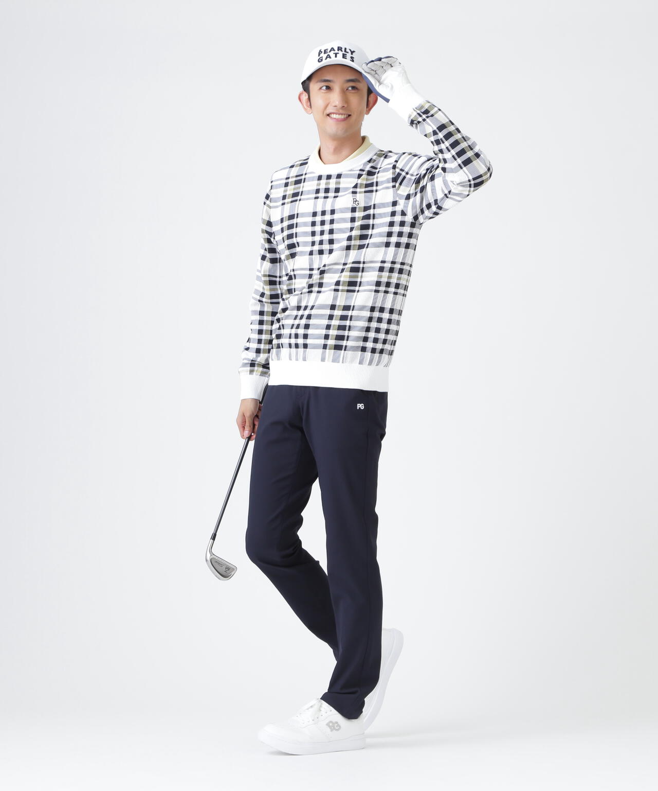 14Gメッシュクルーネックニットプルオーバー ＜チェック柄＞ (MENS