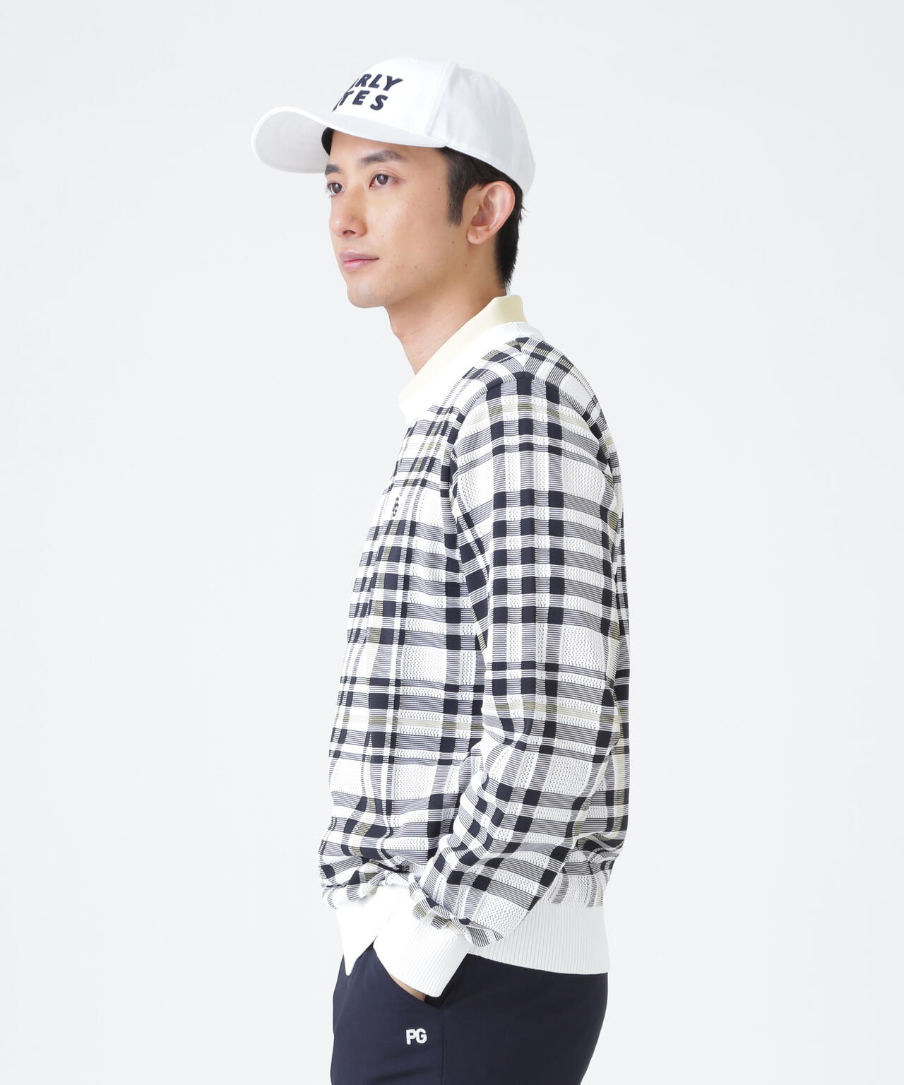 14Gメッシュクルーネックニットプルオーバー ＜チェック柄＞ (MENS