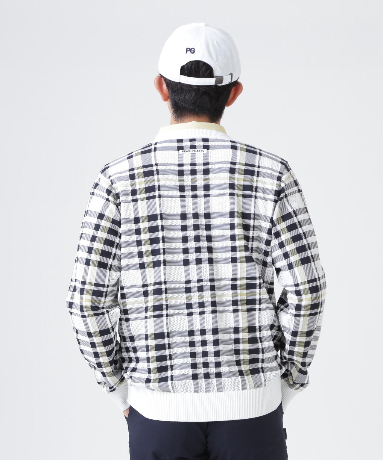 14Gメッシュクルーネックニットプルオーバー ＜チェック柄＞ (MENS
