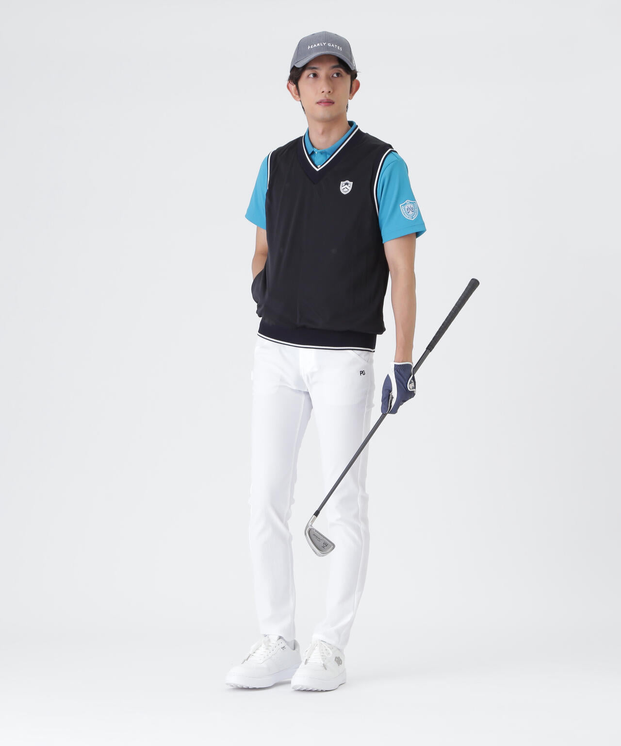 リバーシブルVネックニットベスト ＜エンブレム総柄＞ (MENS) | PEARLY