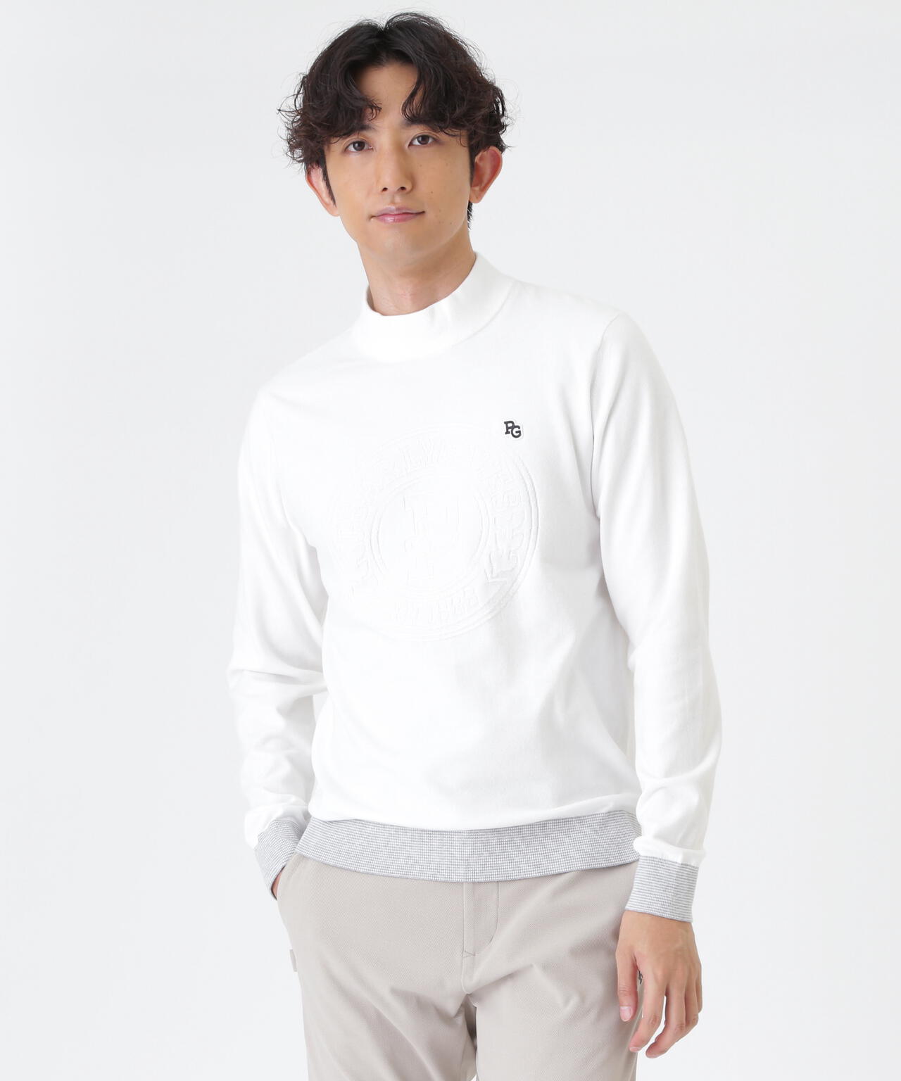 14G天竺カシミヤタッチモックネックニットプルオーバー (MENS