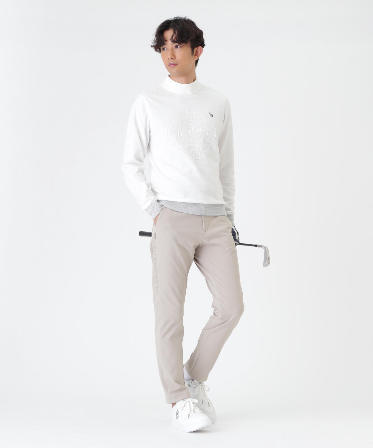 14G天竺カシミヤタッチモックネックニットプルオーバー (MENS