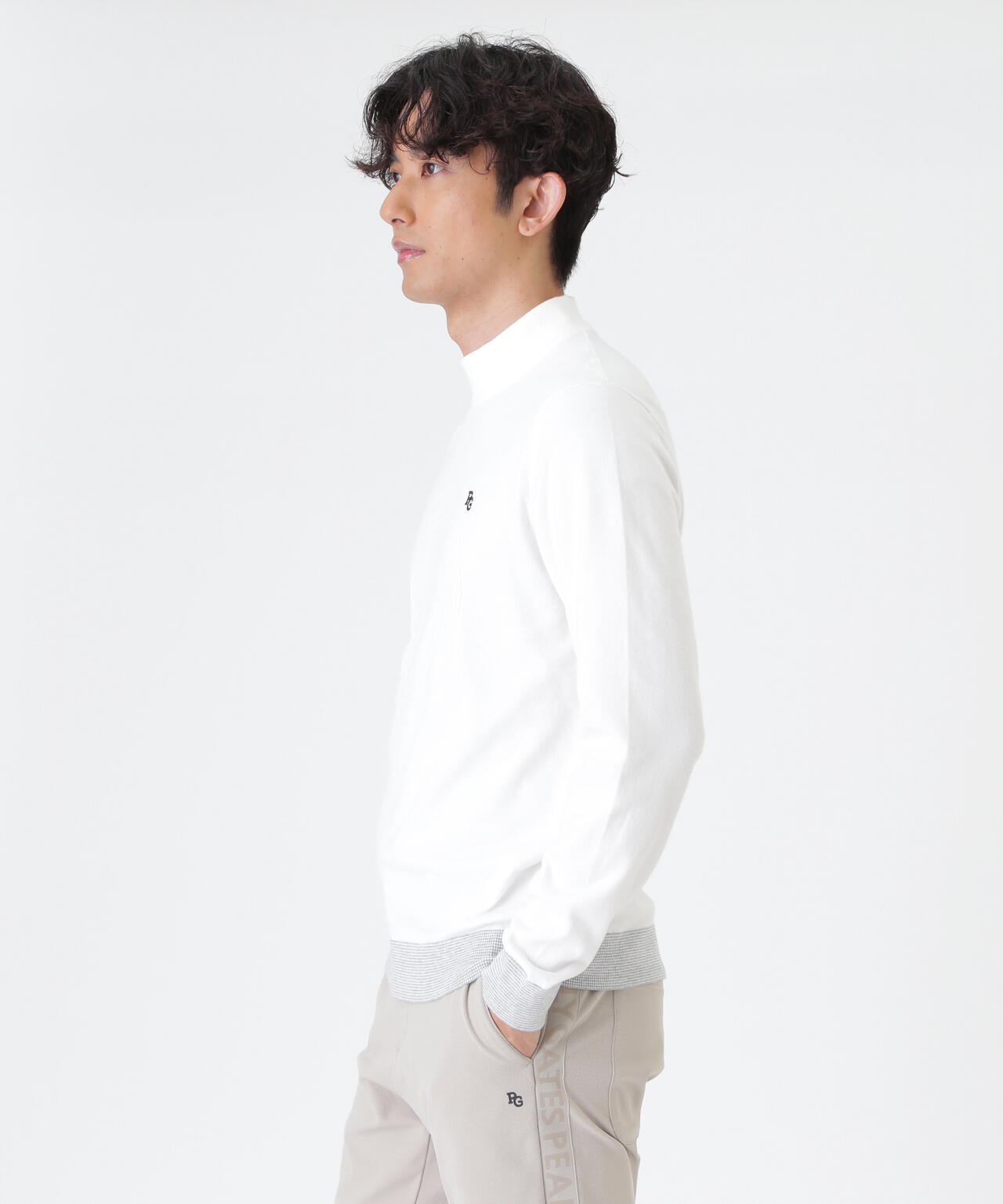 14G天竺カシミヤタッチモックネックニットプルオーバー (MENS