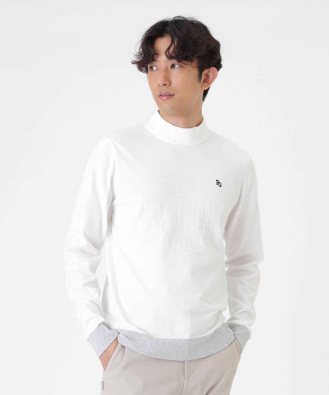 14G天竺カシミヤタッチモックネックニットプルオーバー (MENS