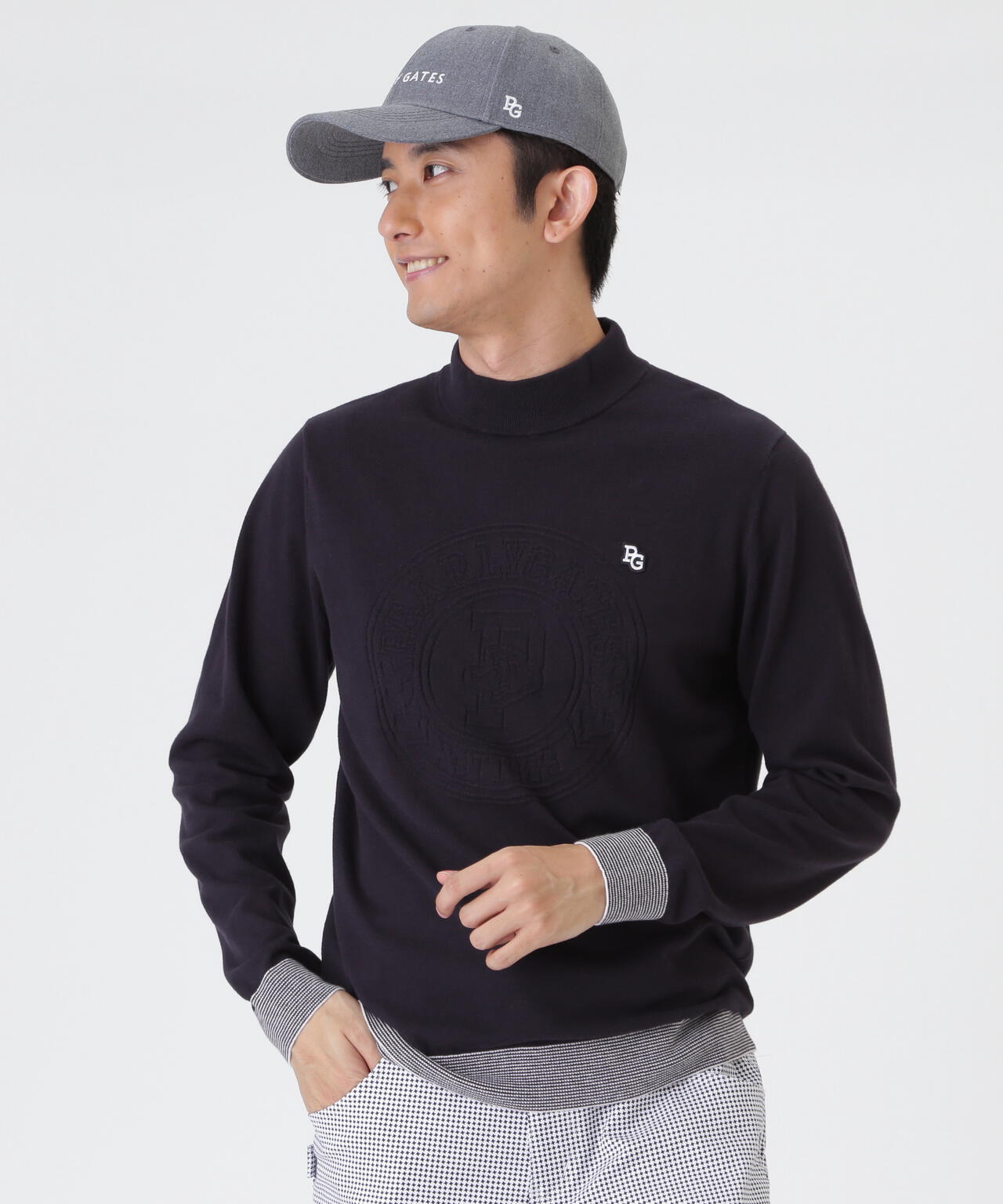 14G天竺カシミヤタッチモックネックニットプルオーバー (MENS