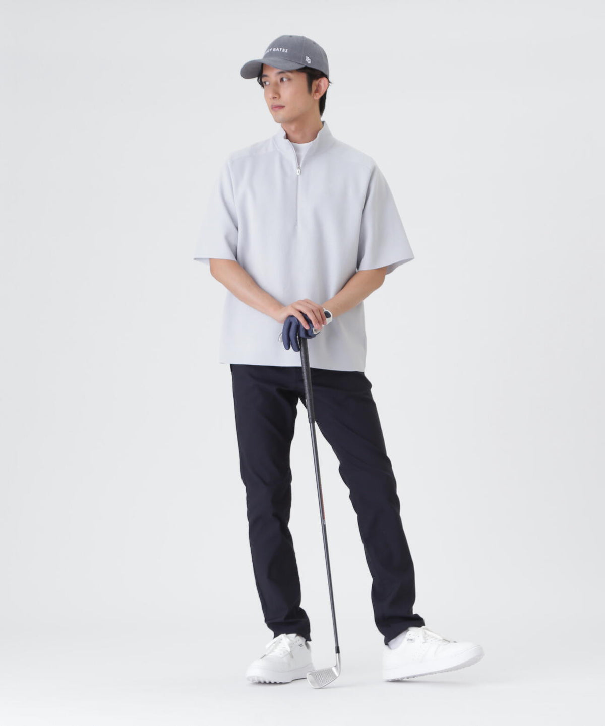 16GメッシュWJQ半袖ハーフジップニットプルオーバー (MENS)