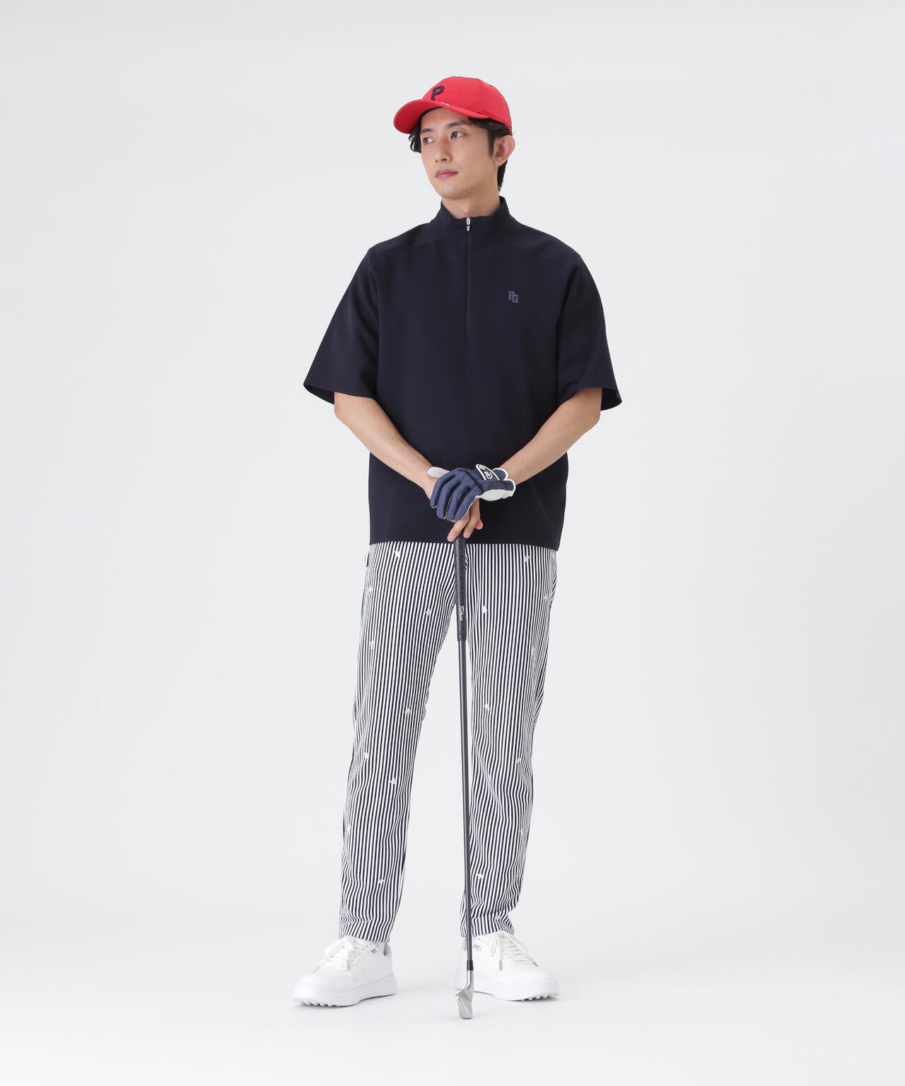 16GメッシュWJQ半袖ハーフジップニットプルオーバー (MENS) | PEARLY