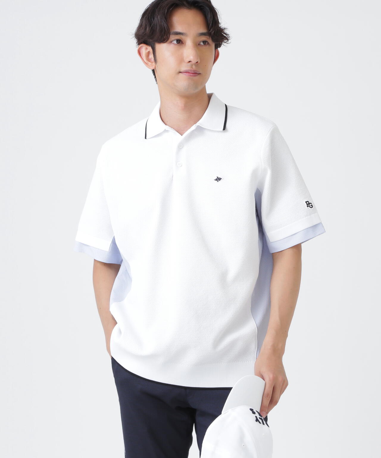 サッカー生地ドッキング半袖ニットポロシャツ (MENS) | PEARLY GATES