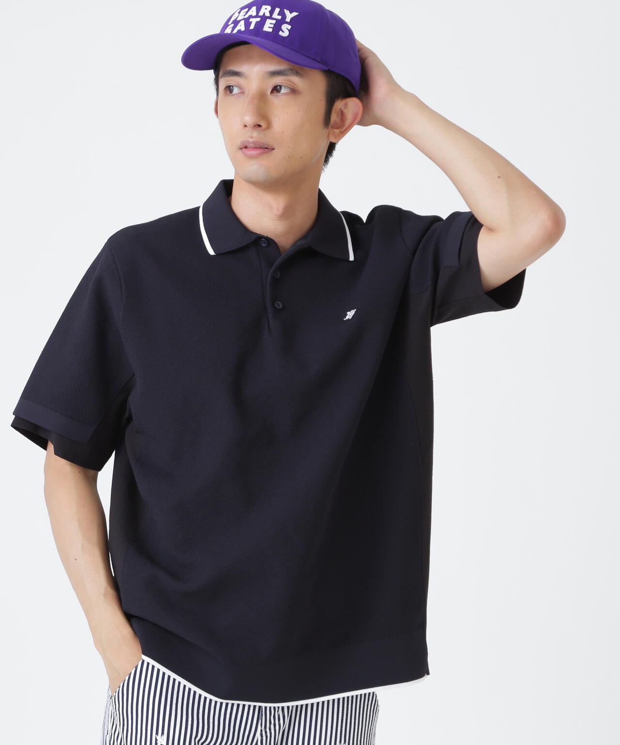 サッカー生地ドッキング半袖ニットポロシャツ (MENS) | PEARLY GATES