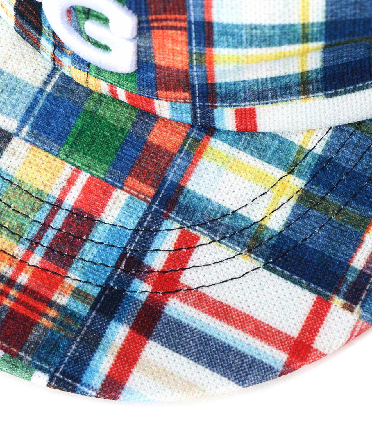 パッチワークチェック柄フラットブリムキャップ (UNISEX)