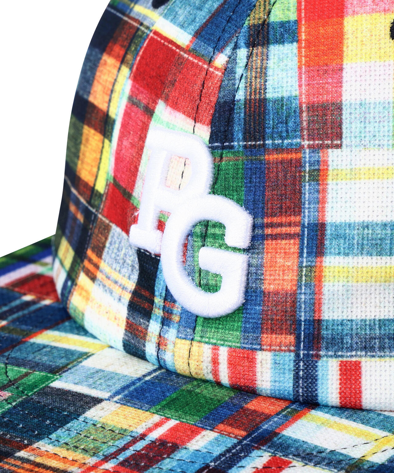 パッチワークチェック柄フラットブリムキャップ (UNISEX)