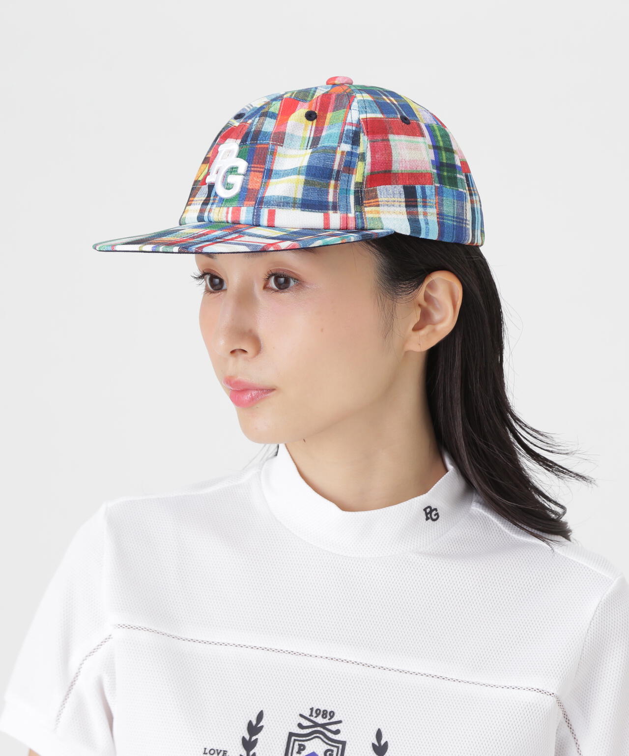 パッチワークチェック柄フラットブリムキャップ (UNISEX) | PEARLY