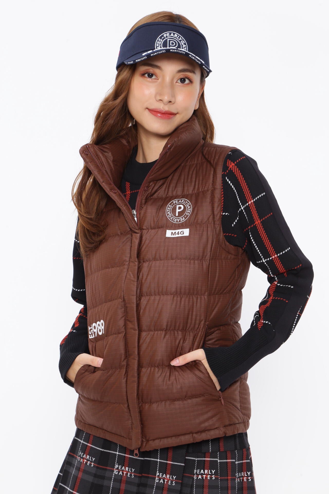 パーリーゲイツ ブラウン ダウン93% フェザー7%レディース【サイズ0（S）】 ナイロンメカニカルストレッチドビー プレイダウン | PEARLY GATES