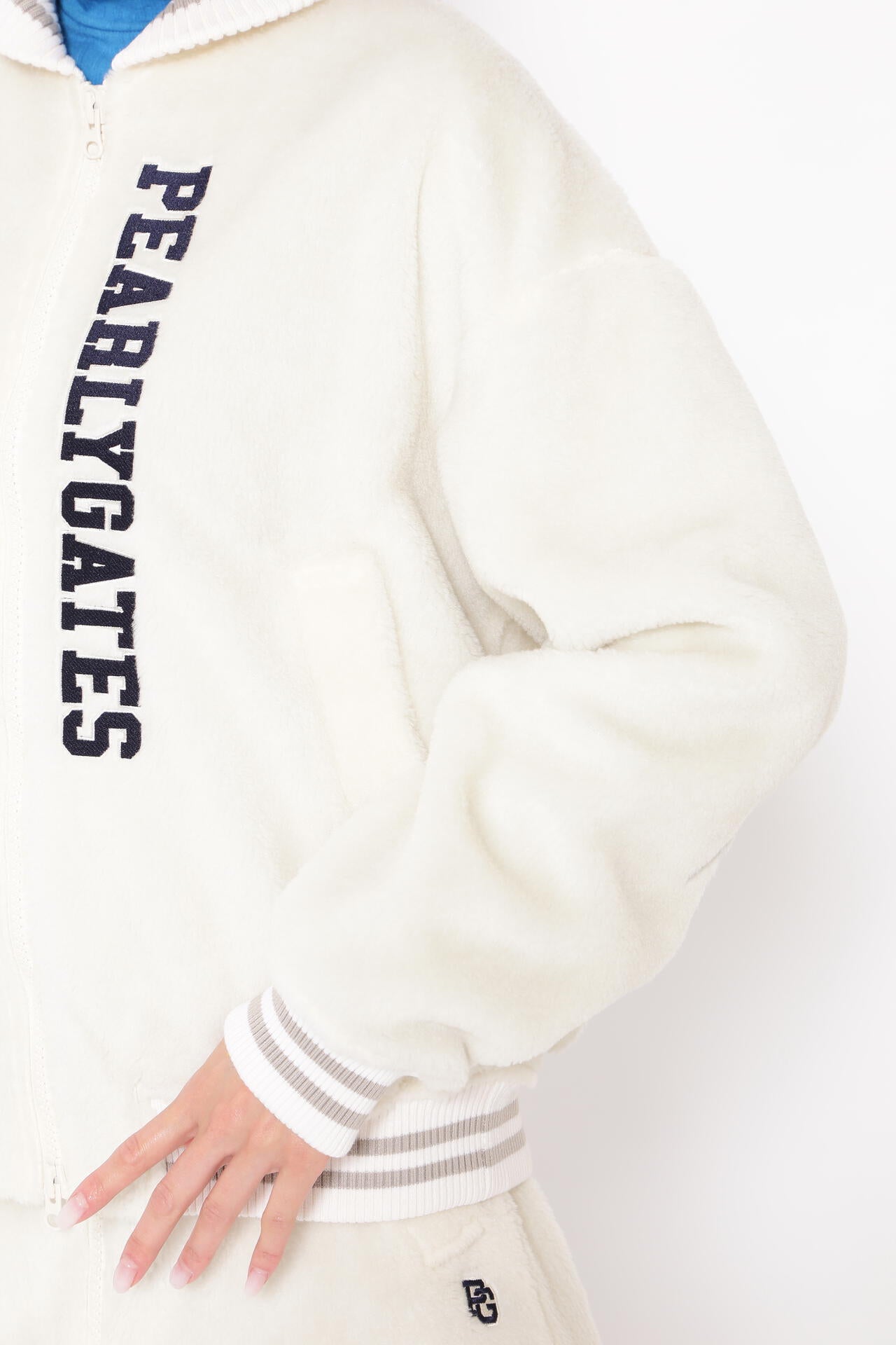 【PEARLY GATES/パーリーゲイツ】カレッジロゴボアジップブルゾン アクリルポリエステルボア フルジップブルゾン ＜カレッジロゴ