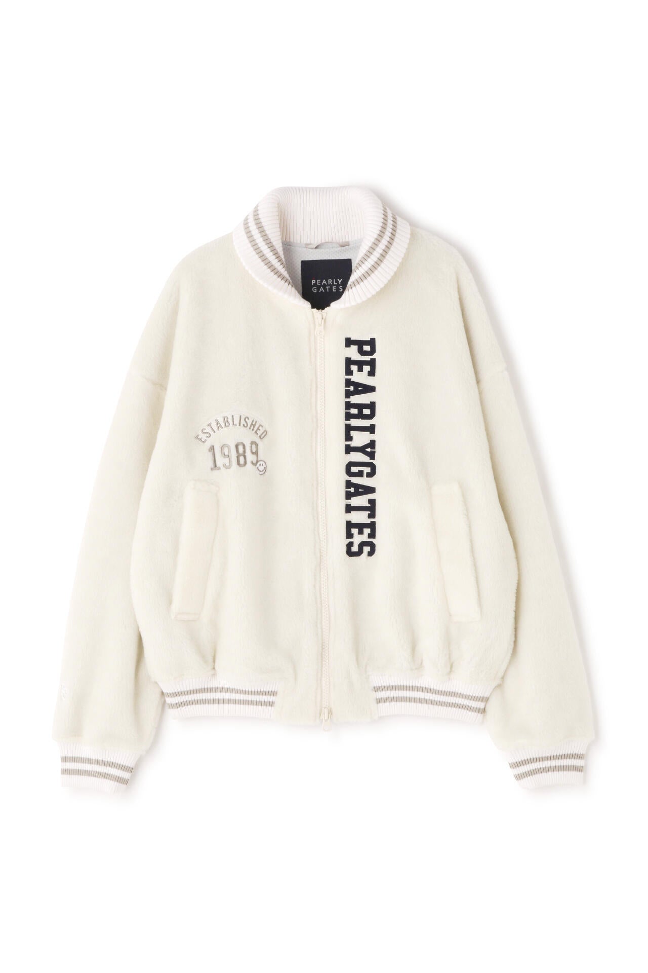 【PEARLY GATES/パーリーゲイツ】カレッジロゴボアジップブルゾン アクリルポリエステルボア フルジップブルゾン ＜カレッジロゴ