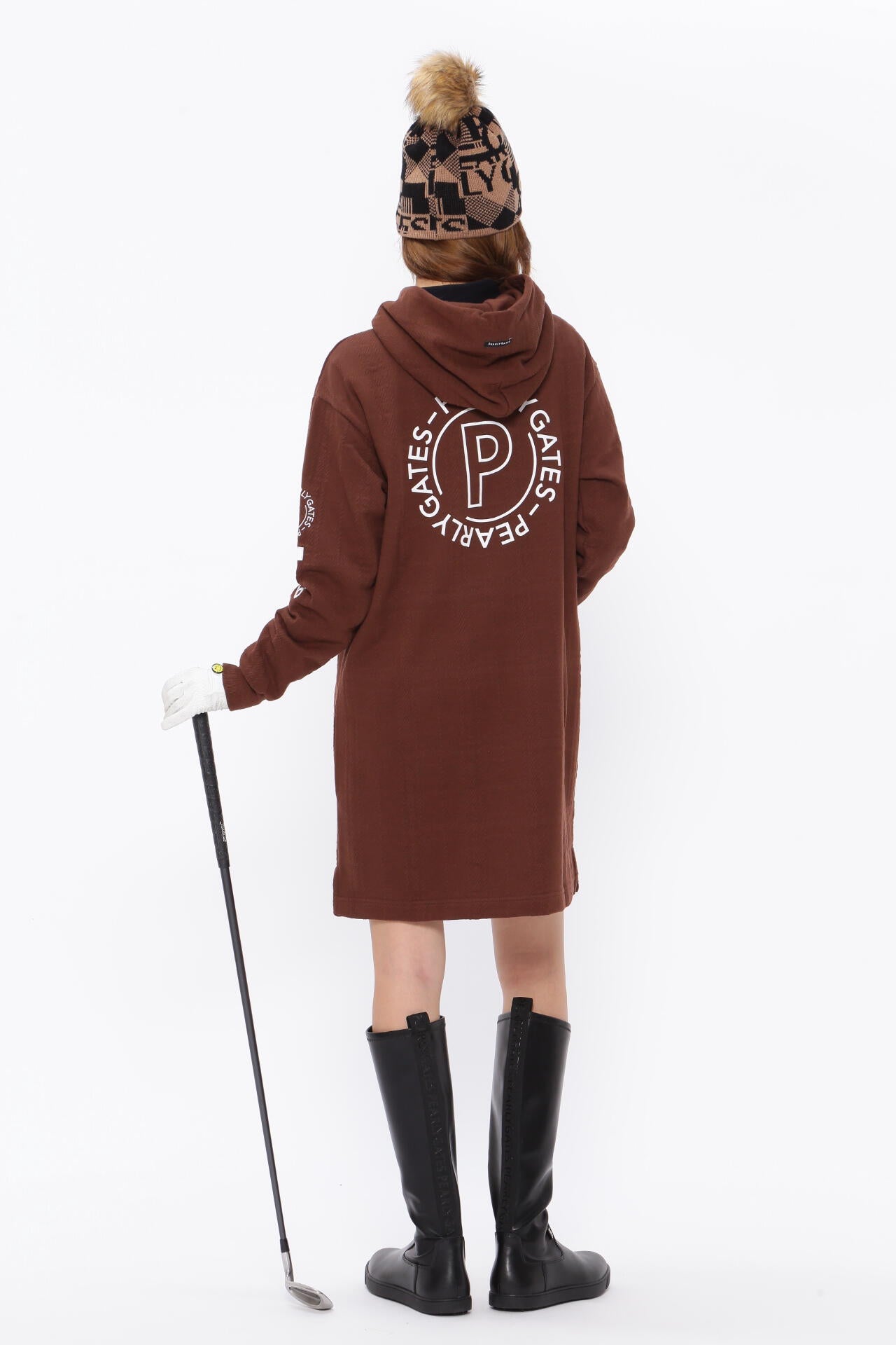 パーリーゲイツ　吊風裏毛起毛 フーディ ワンピース ＜ボーダー＞ サイズ2 コットン裏毛ジャガード フーディワンピース | PEARLY GATES（パーリー