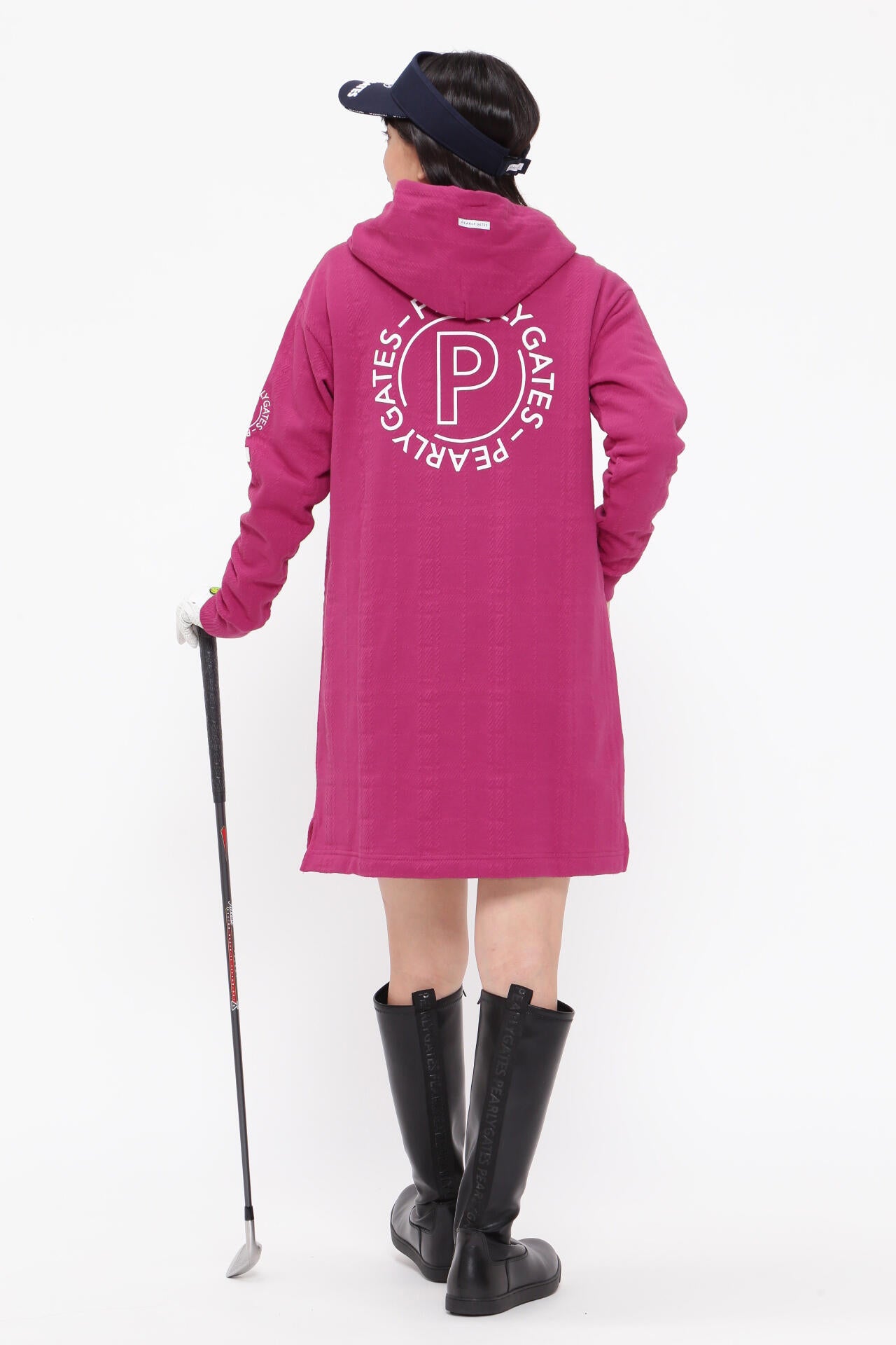 コットン裏毛ジャガード フーディワンピース