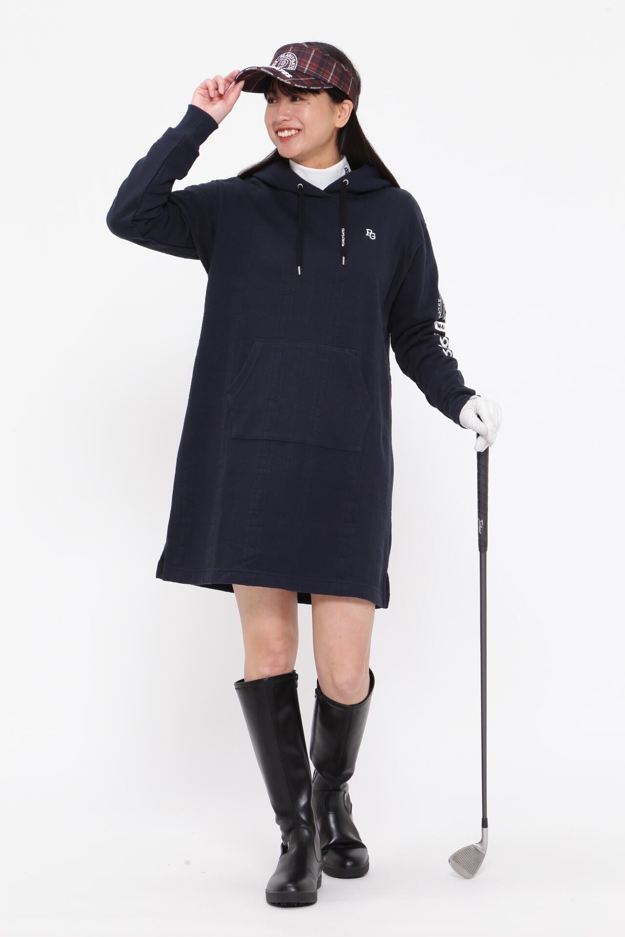 1 ) PEARLY GATES 裏毛起毛 プルオーバー フーディ ワンピース コットン裏毛ジャガード フーディワンピース | PEARLY GATES（パーリー