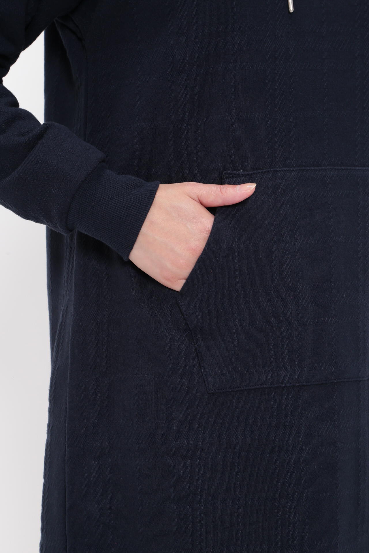 コットン裏毛ジャガード フーディワンピース