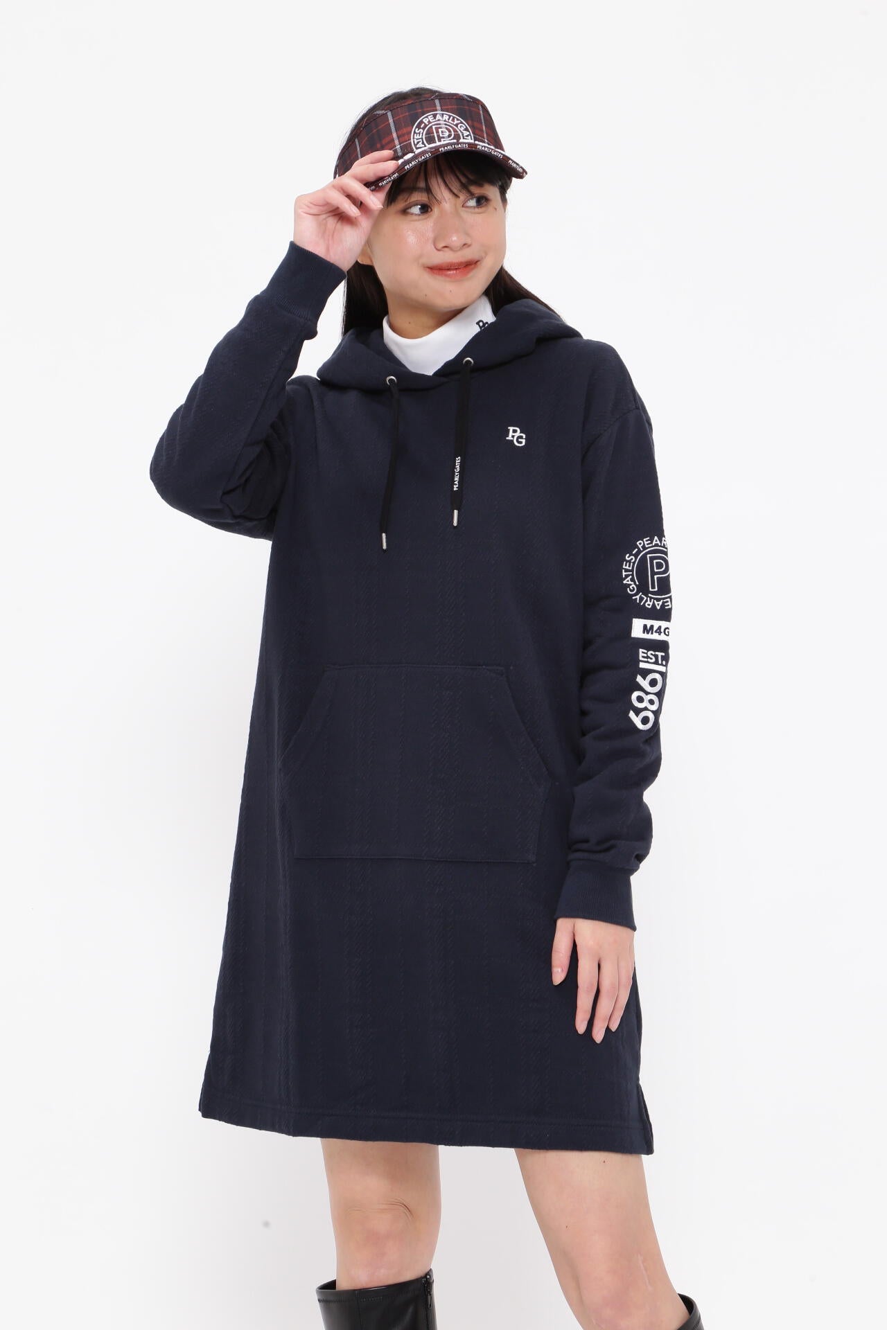 コットン裏毛ジャガード フーディワンピース