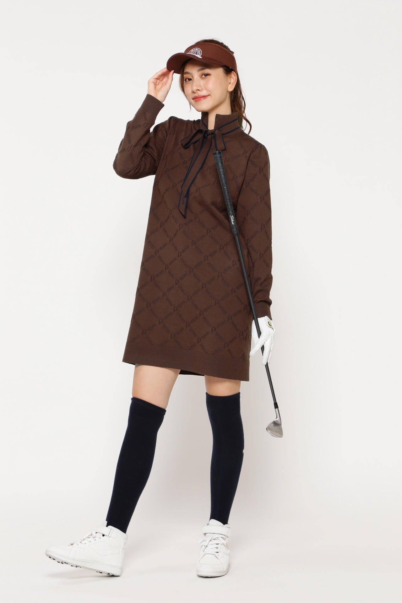 表裏カノコ地柄 起毛ストレッチ ニットワンピース ＜ダイヤロゴ柄