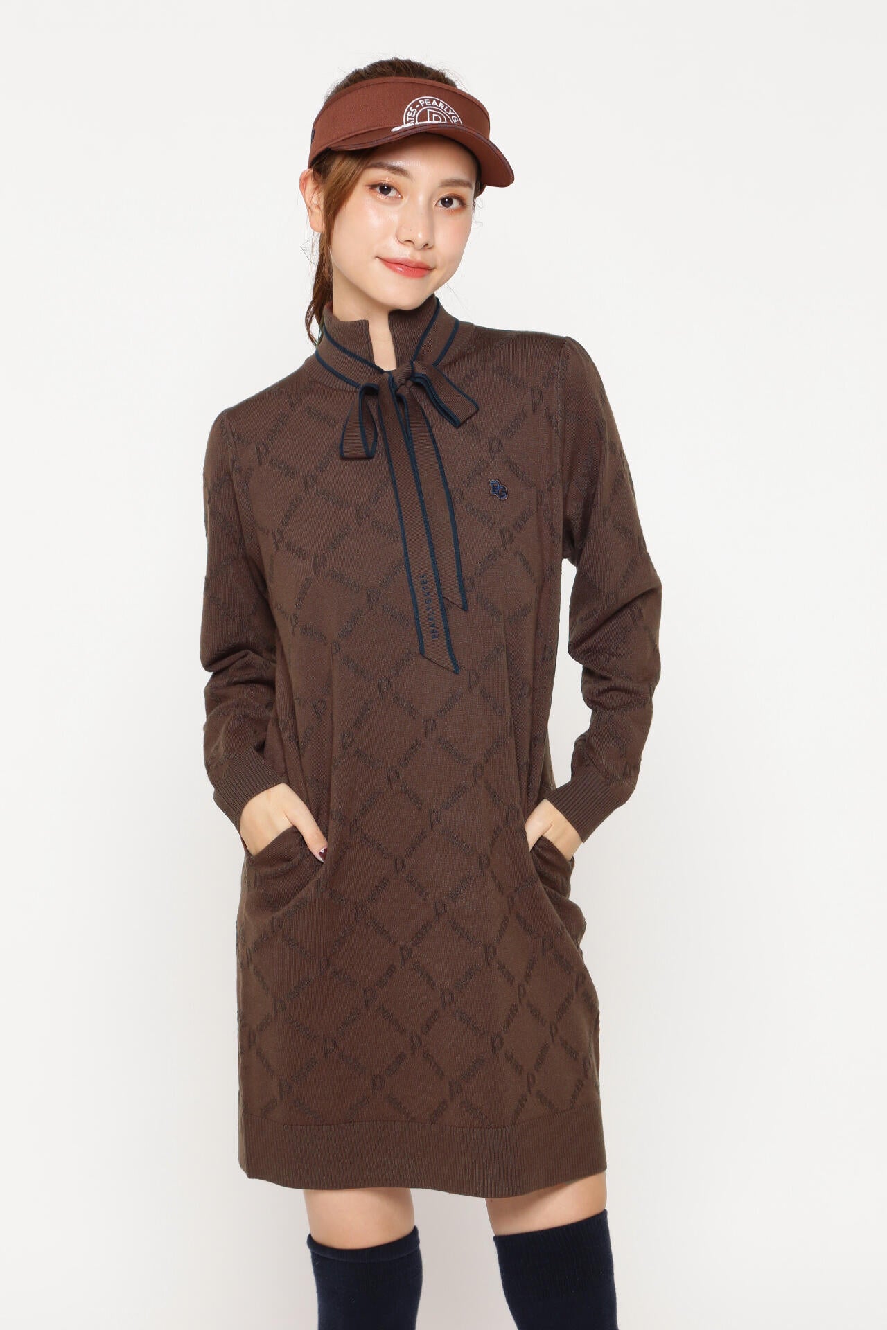 PEARLY GATES ニットワンピース パーリーゲイツワンピース 表裏カノコ地柄 起毛ストレッチ ニットワンピース ＜ダイヤロゴ柄