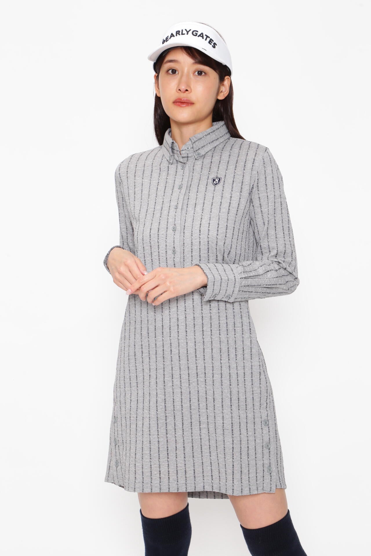 PEARLY GATES カノコサッカーストライプワンピ サイズ0新品未使用 カノコサッカーストライプ長袖カットソーワンピース ＜PGロゴ