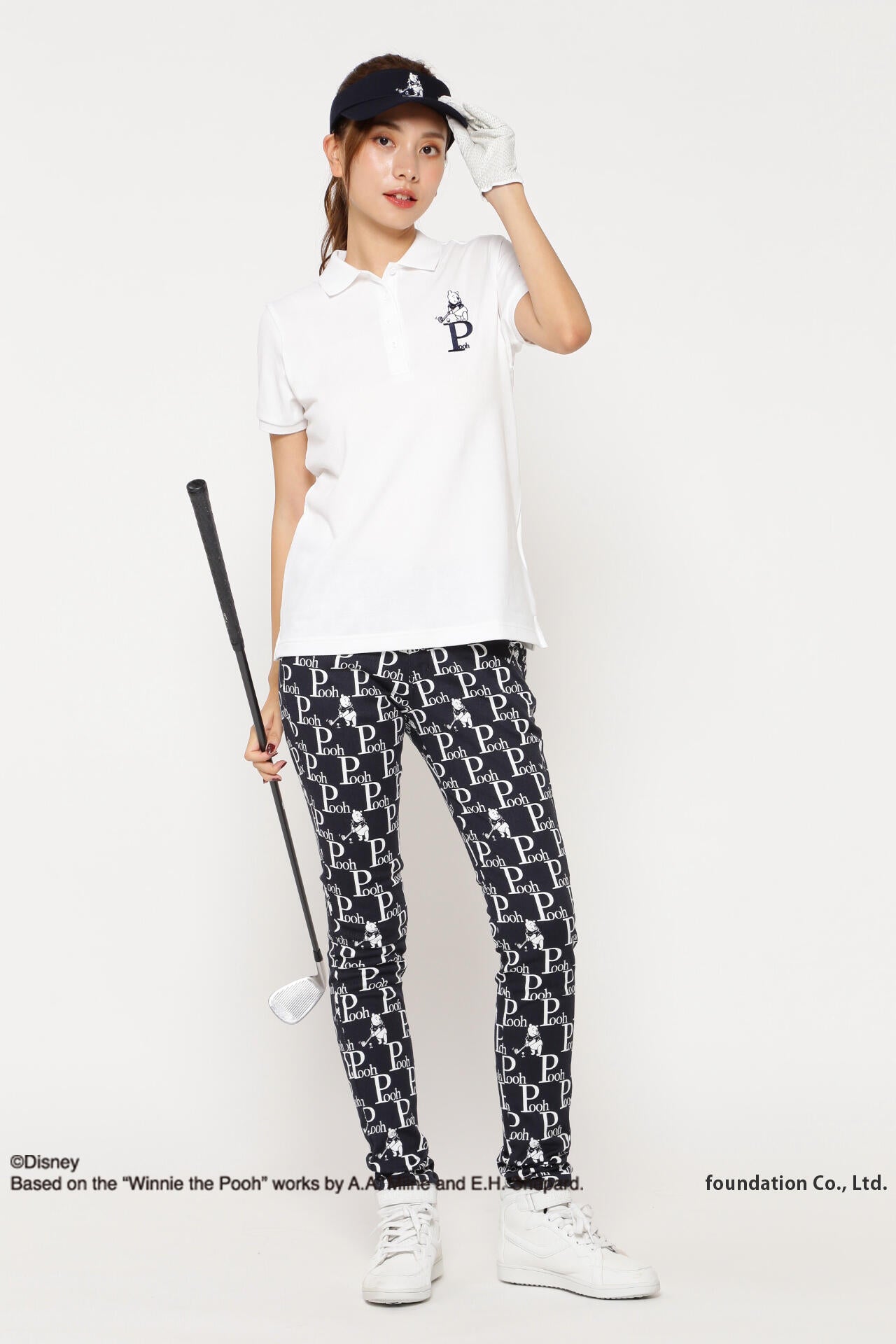 新品　パーリーゲイツ　パンツ　ストレッチ　プーさん　ディズニー　ネイビー　1 新品 パーリーゲイツ パンツ ストレッチ プーさん ディズニー ネイビー 1