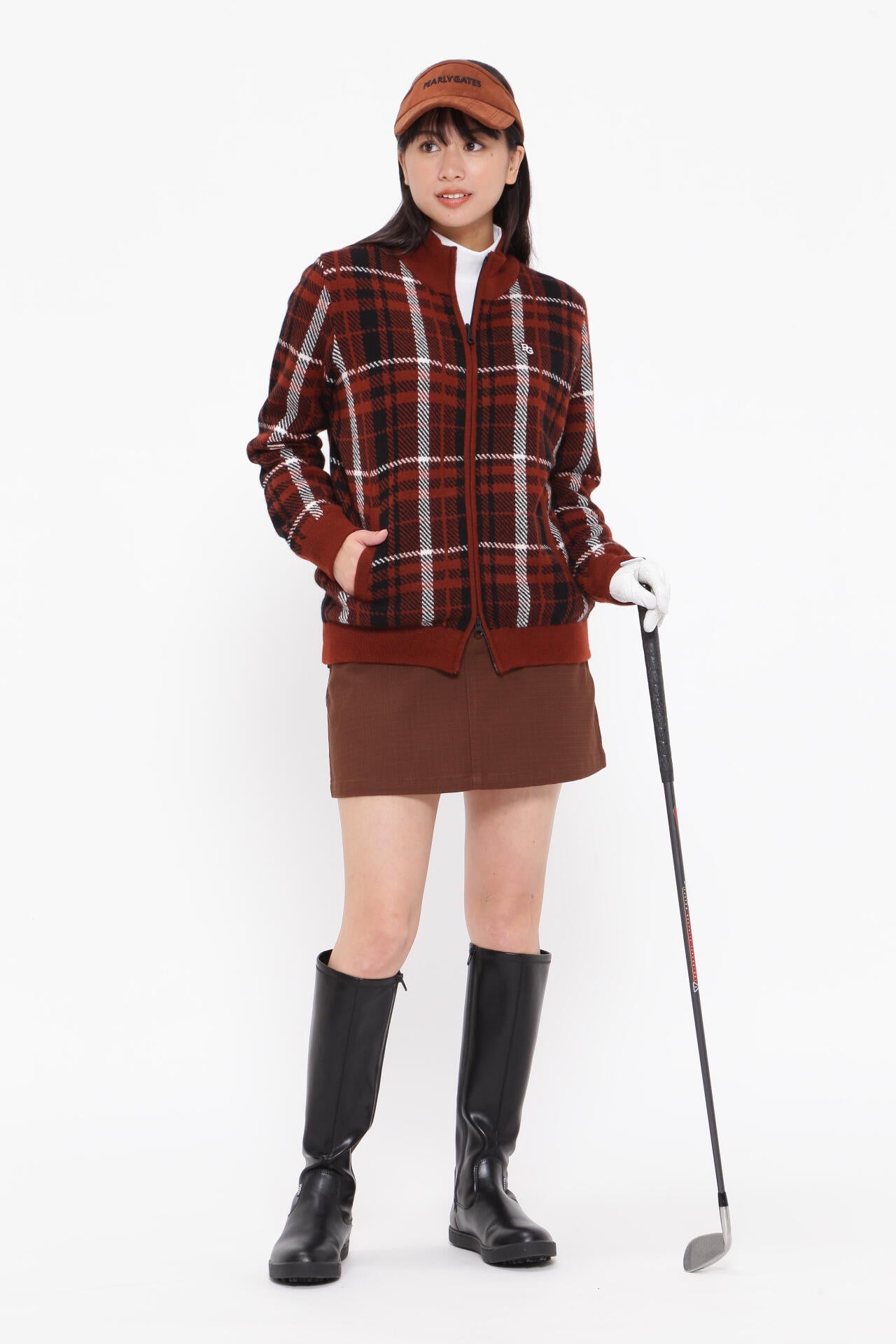 コットンストレッチドビーチェック 5ポケットスカート | PEARLY GATES