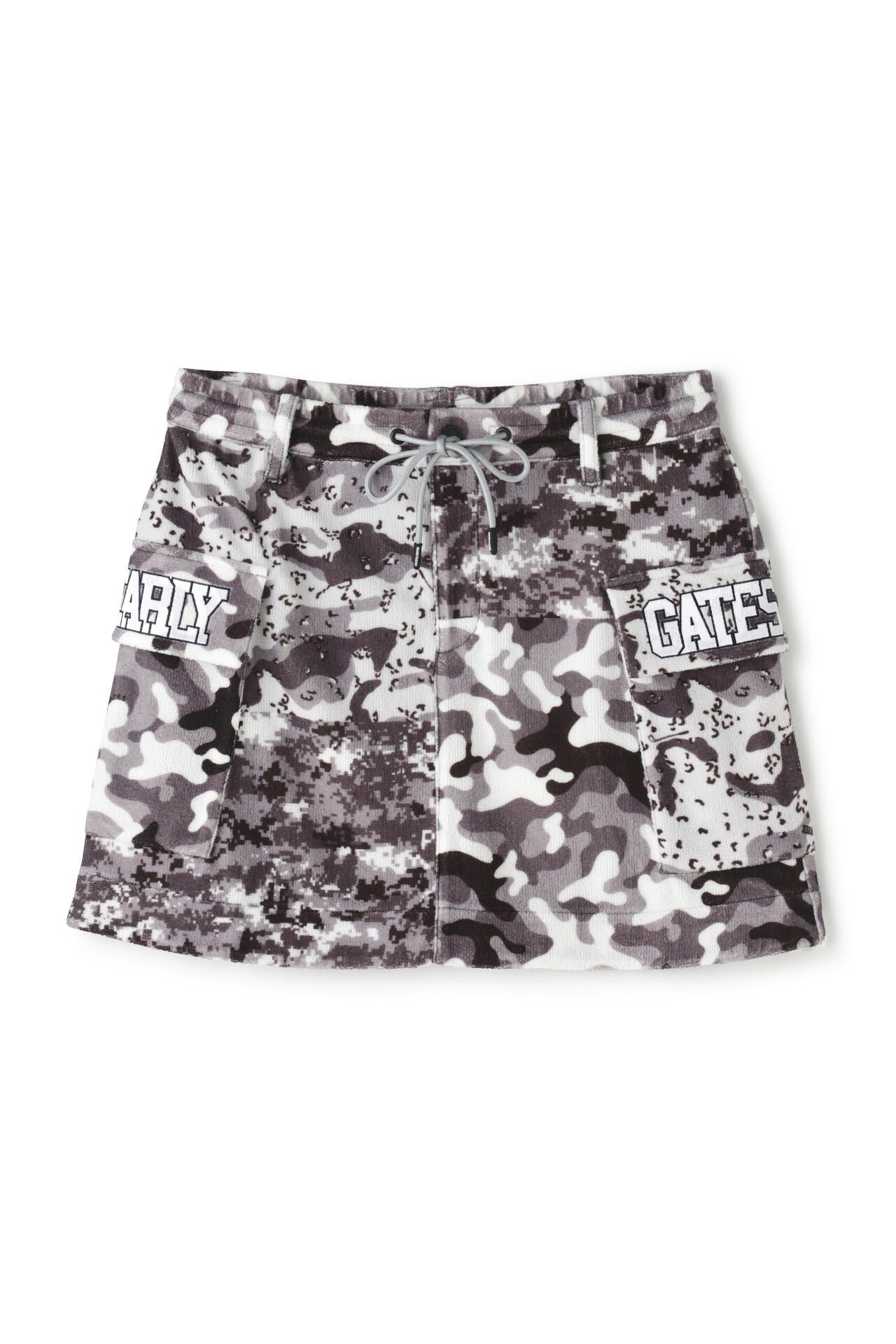 マルチカモプリント柄 ダブルラッセル カーゴスカート＜マルチカモ
