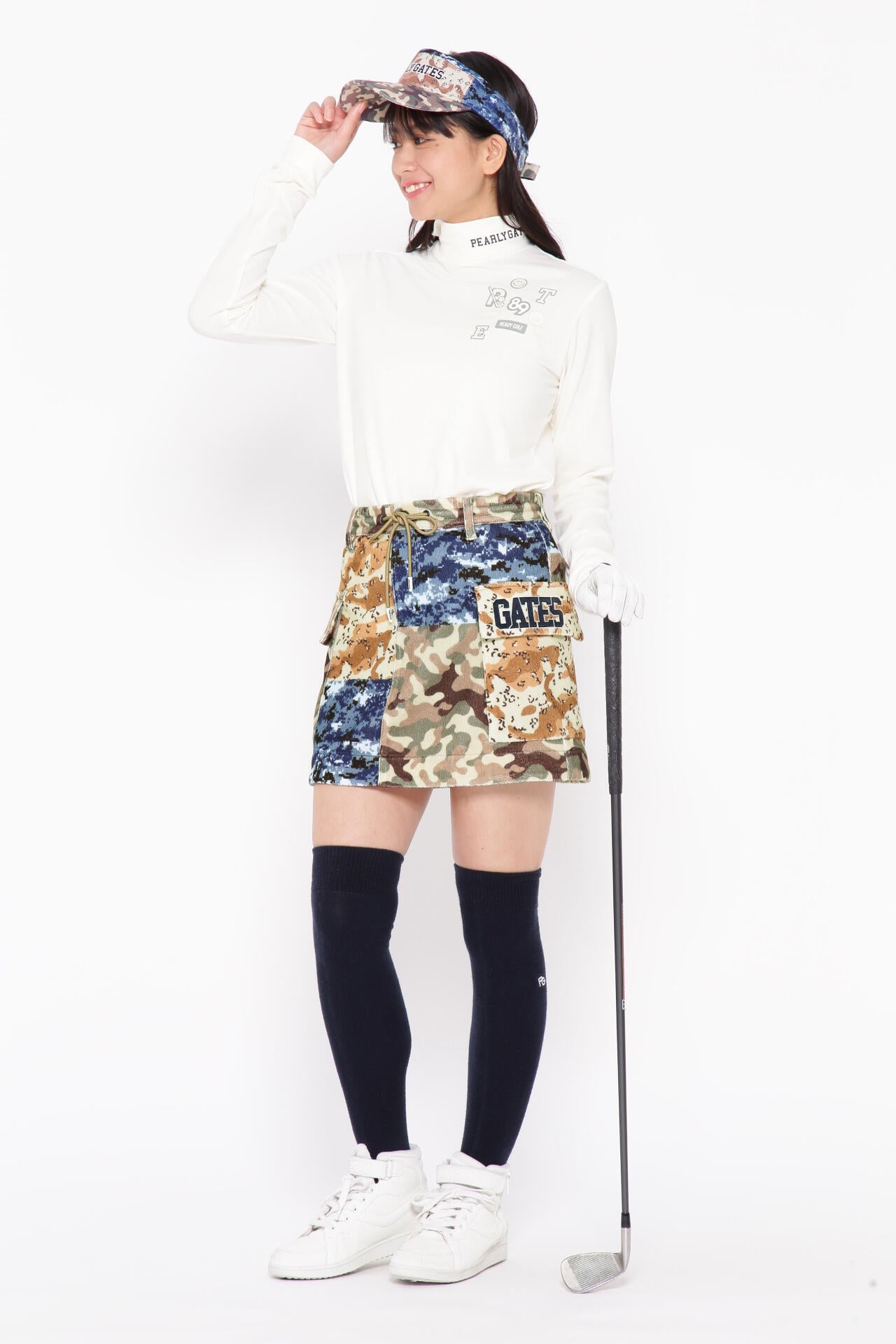 マルチカモプリント柄 ダブルラッセル カーゴスカート＜マルチカモ